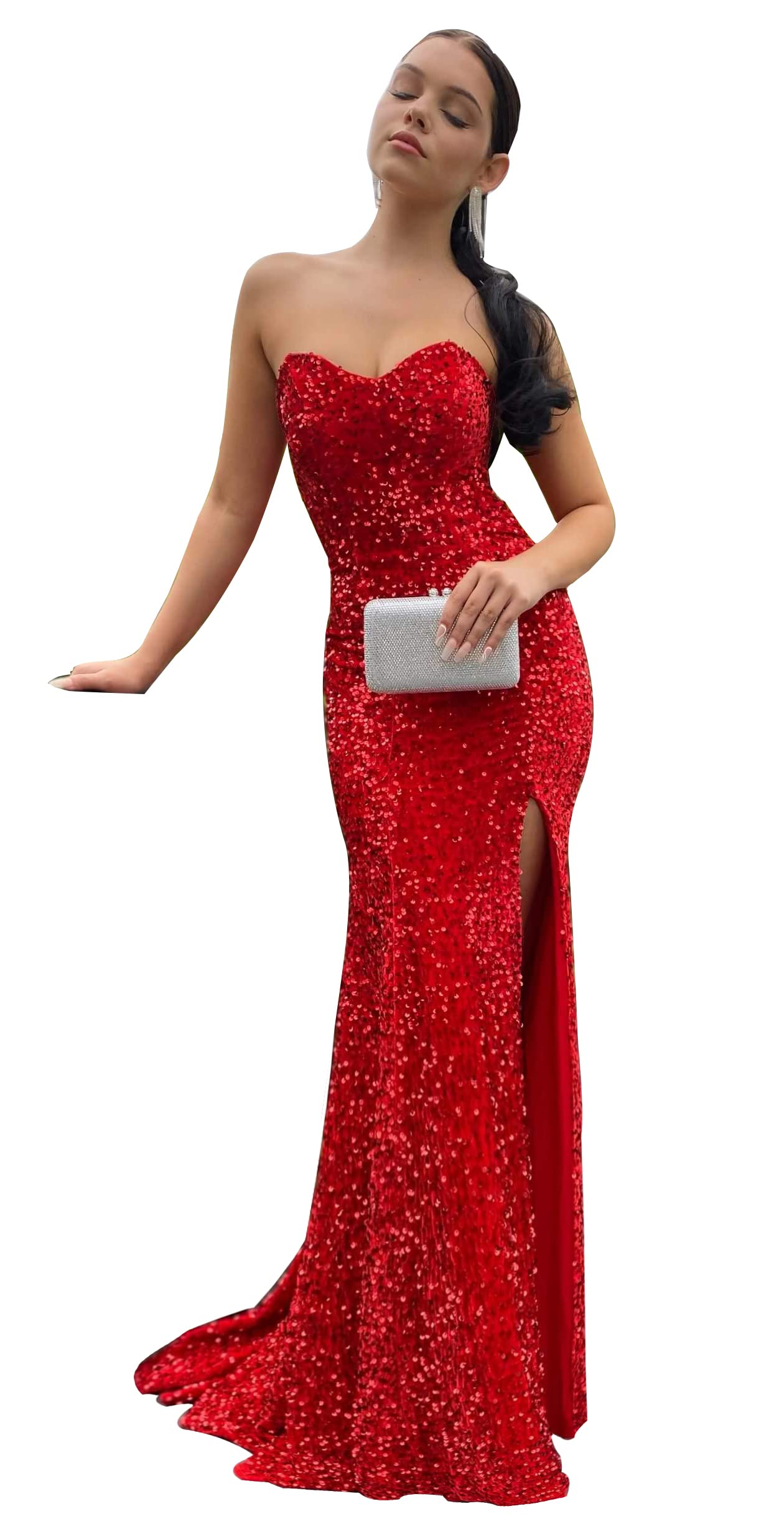 Sparkling Sweetheart Neckline Sequin Prom Dresses 2024 | Elegant Long Mermaid Evening Gowns for Bridesmaids & Formal Events | Bodycon Party Dress with High Slit | Perfect for Homecoming, Wedding, Cocktail Parties & Special Occasions