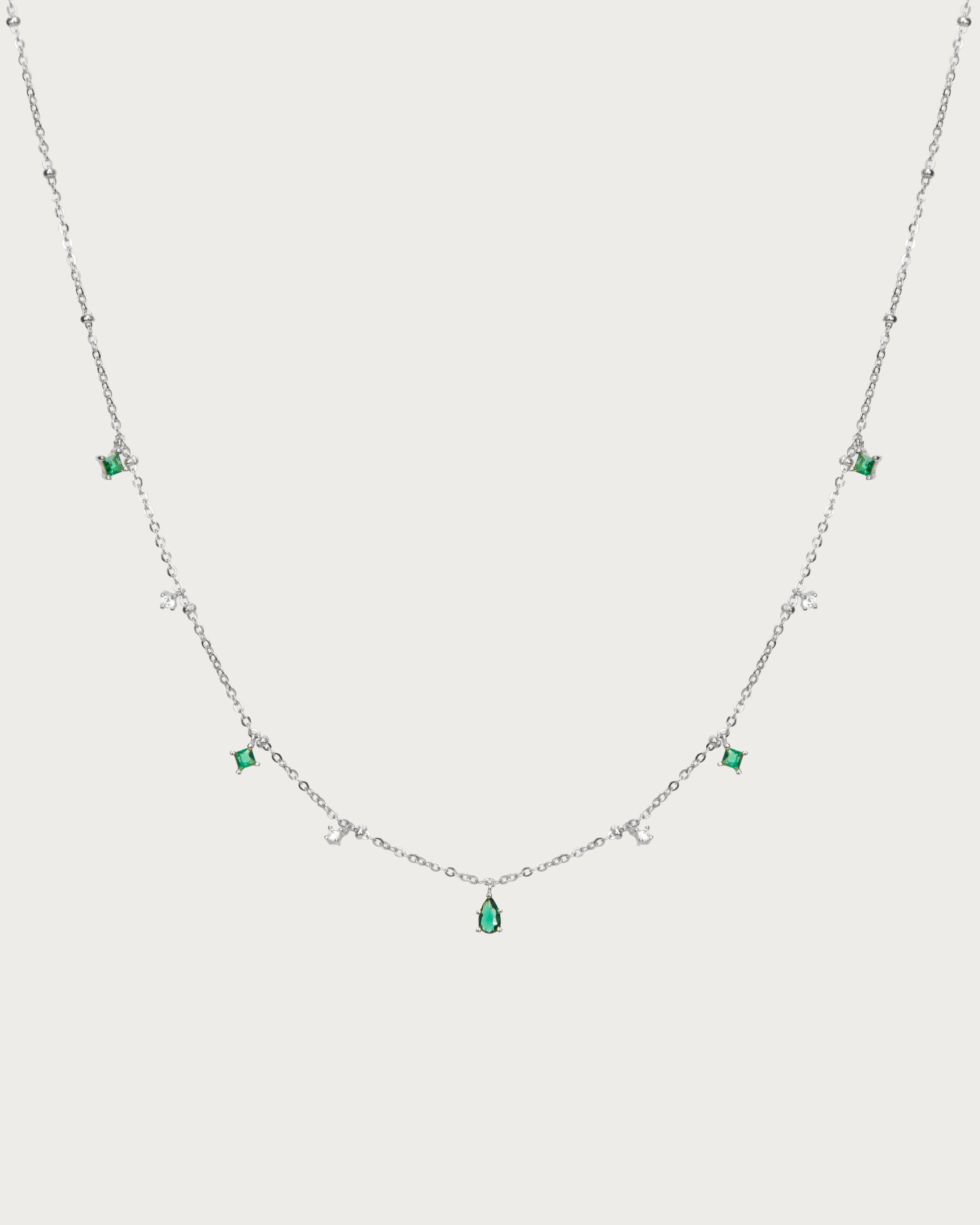 Elegant Silver Elysee Necklace with Emerald Green Gemstone - Perfect for Evening Parties & Special Occasions