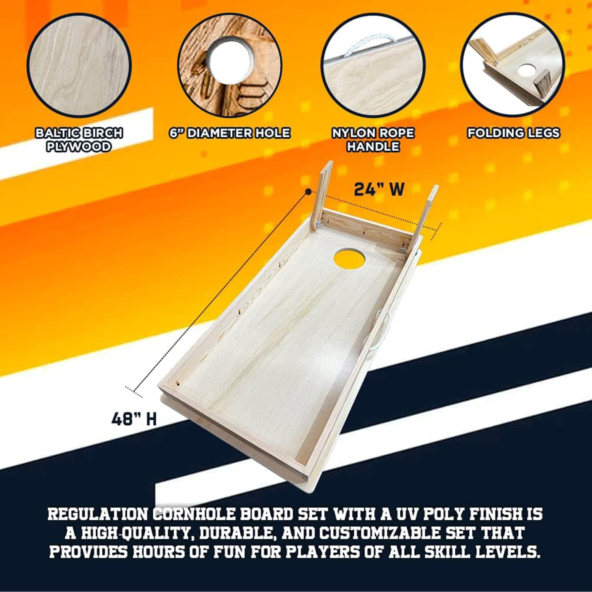 Professional Cornhole Board Set - Regulation Size, Heavy Duty Solid Wood with UV Direct Print (Set of 2) for Outdoor Games, Backyard Parties, Tailgating & Tournaments | Cornhole365