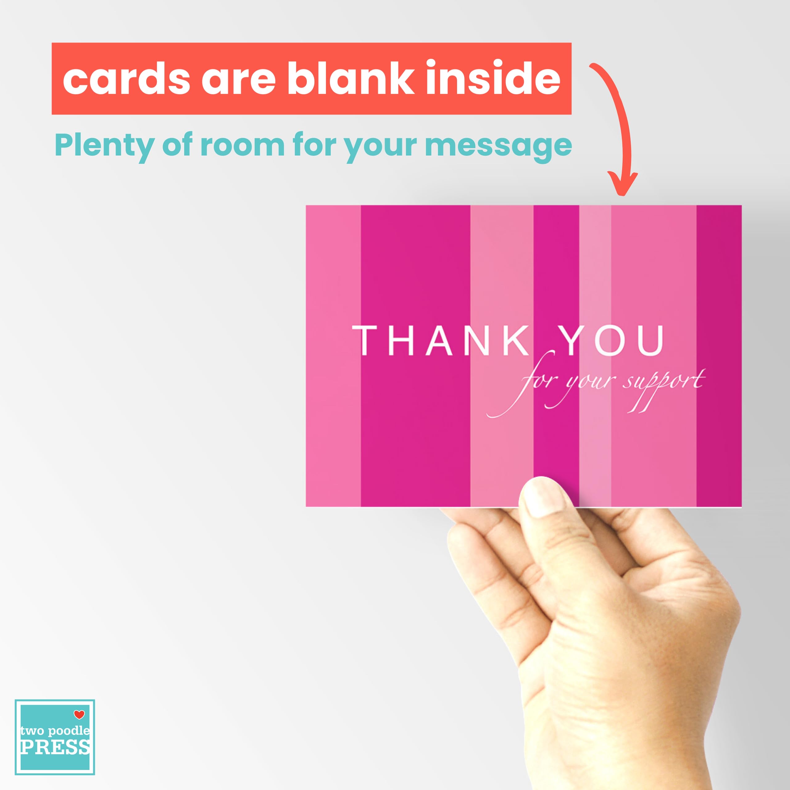 20 Pink Ribbon Breast Cancer Support Thank You Cards - Hot Pink Charity Event Cards for Awareness Walks & Runs - Jenna by Two Poodle Press | Perfect for Survivor Gifts, Fundraisers & Support Groups
