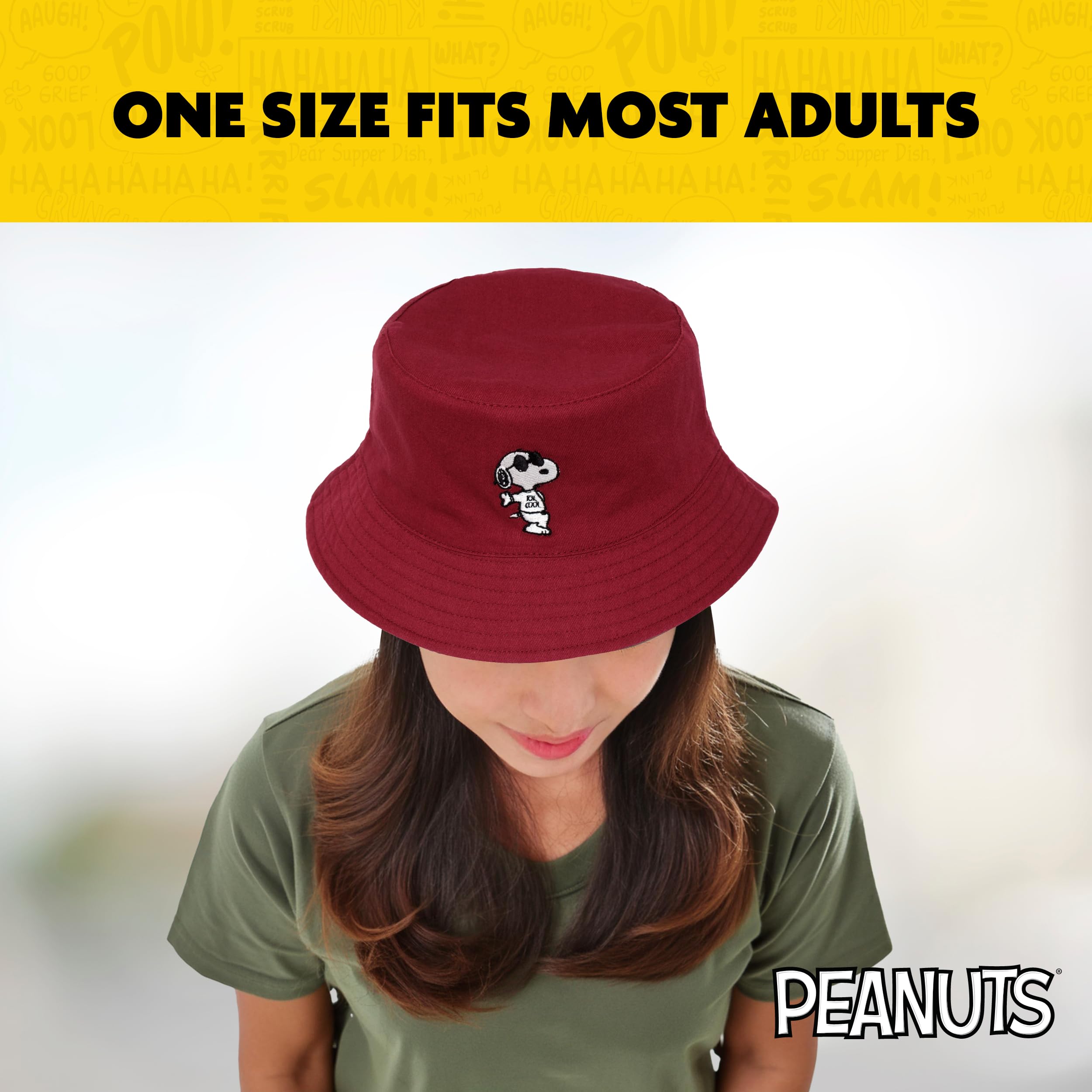 Concept One Women's Peanuts Snoopy Sleeping Denim Bucket Hat - Cute Casual Sun Hat for Outdoor Activities, Beach, Park & Summer Fashion