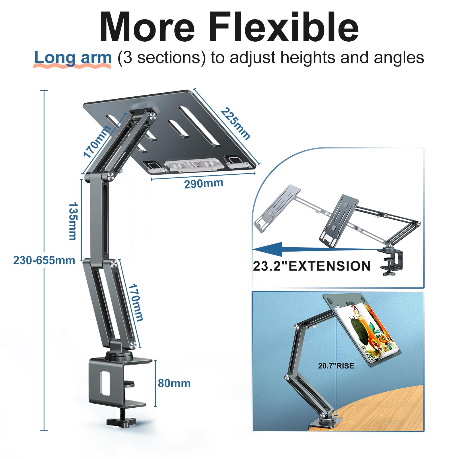 Adjustable 360° Rotating Aluminum Laptop Mount for Desk - Foldable Laptop Stand Holder Fits 11-17 Inch Laptops (Grayish Green) - Perfect for Home Office, Gaming & Workspace Ergonomics
