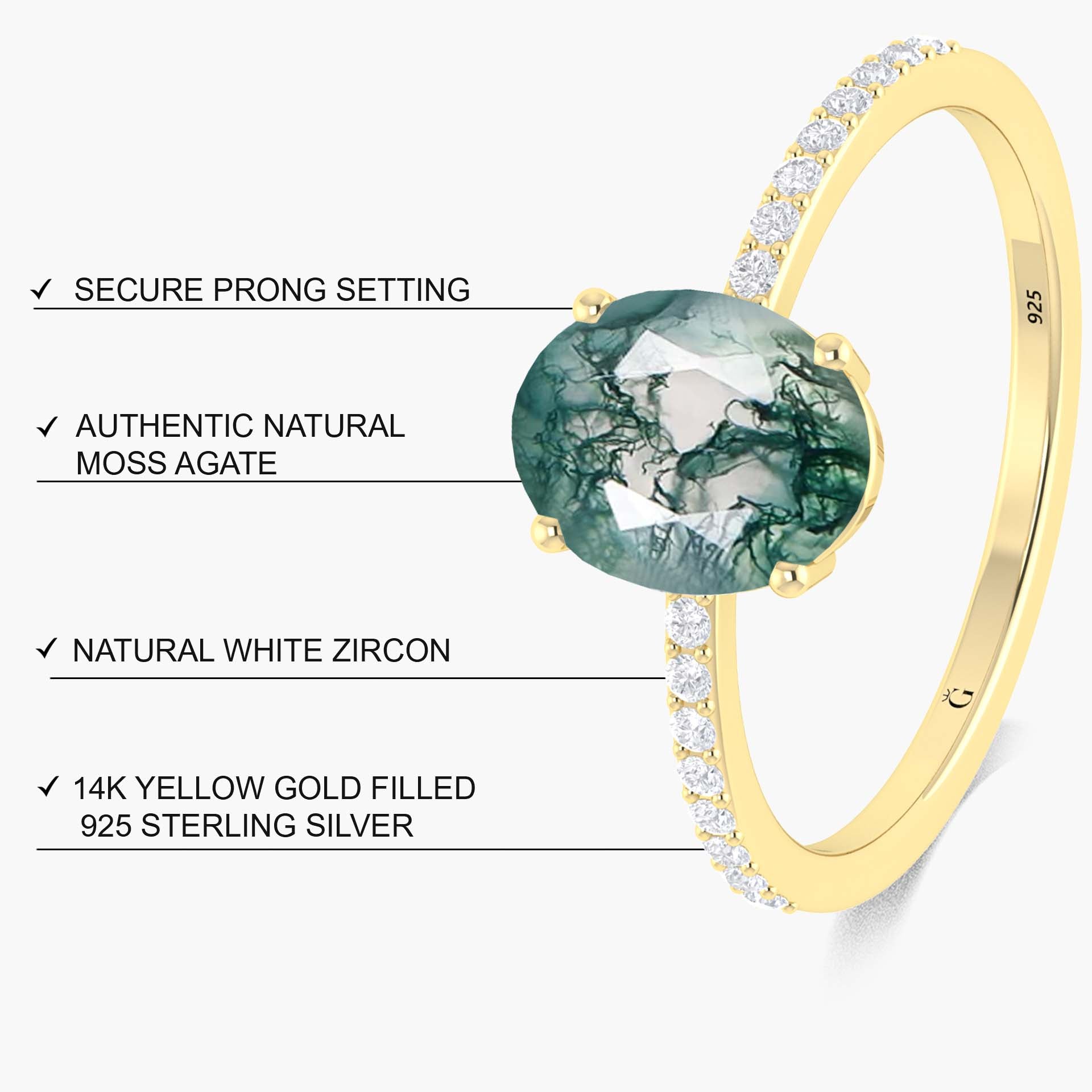 Oval Moss Agate Statement Ring in Gold Vermeil or Sterling Silver - Elegant Nature-Inspired Jewelry for Women, Perfect for Weddings, Parties & Everyday Wear