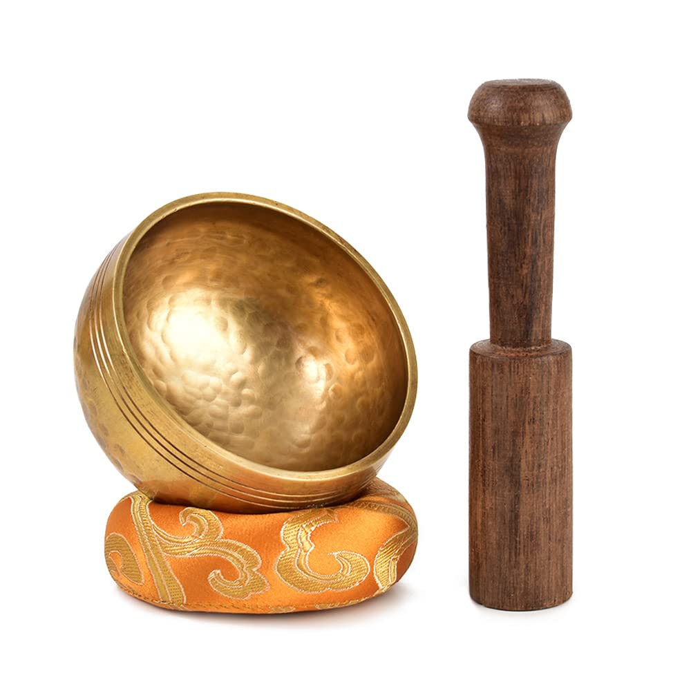 Authentic Tibetan Singing Bowl Set - Handcrafted Meditation Bowl for Yoga, Mindfulness & Relaxation with Premium Gold Silk Pouch - Perfect for Yoga Studios, Meditation Spaces & Home Decor