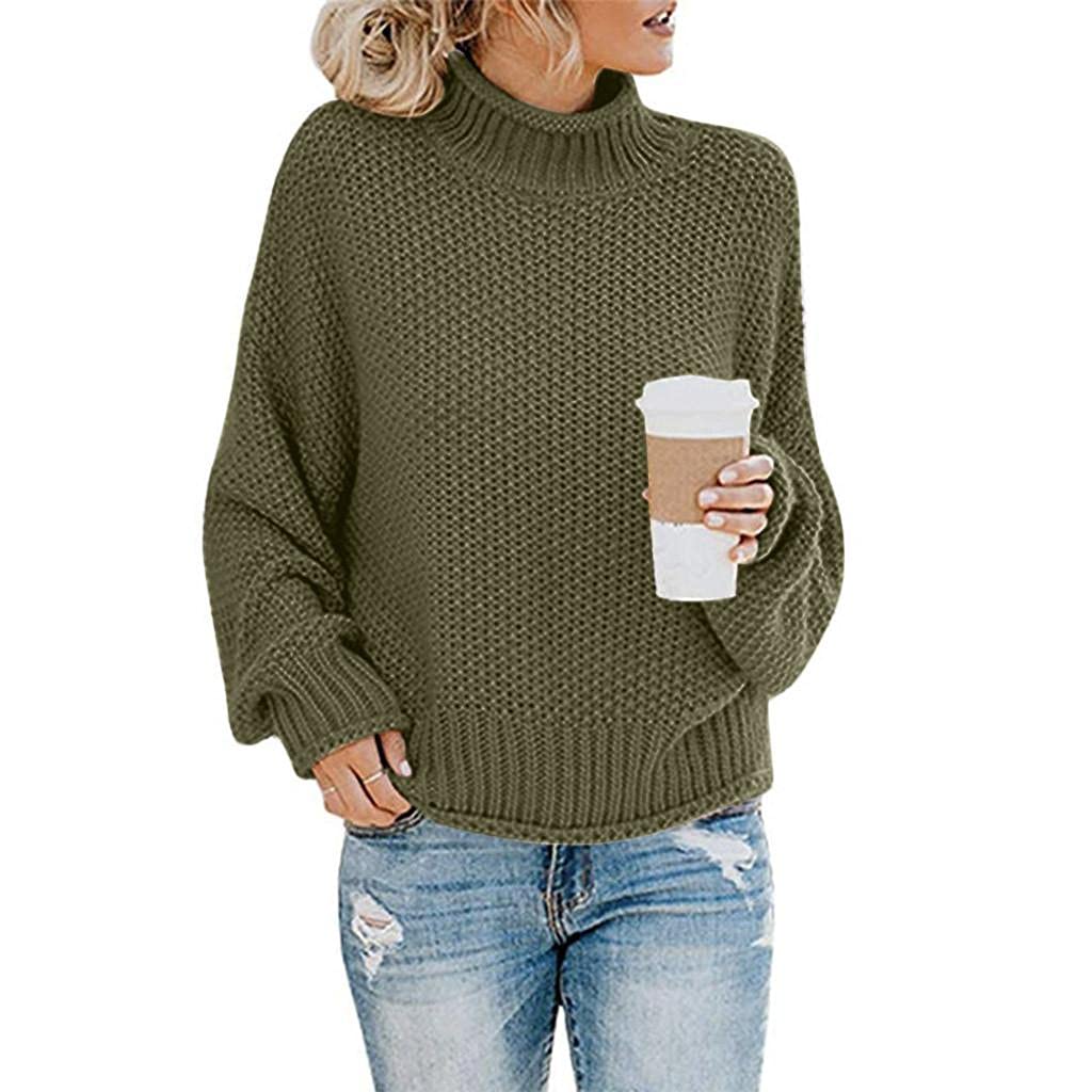 Women's Long Sleeve Turtleneck Sweater - Solid Color Casual Loose Pullover Jumper Top for Fall & Winter | Cozy Office Wear & Weekend Outfits