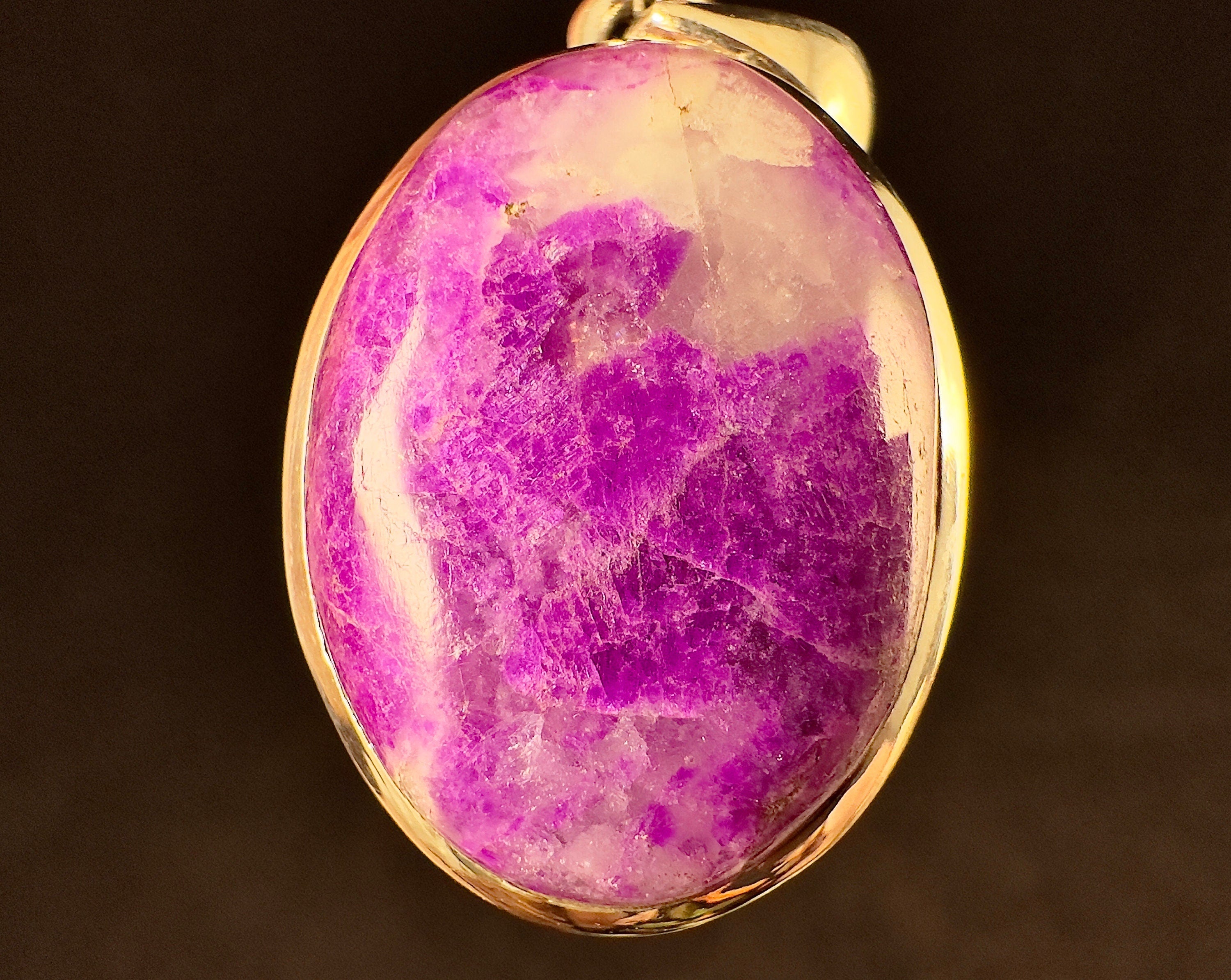 Natural Sugilite with Pectolite Crystal Pendant in Sterling Silver - Oval Cabochon Fine Jewelry for Healing & Energy | Spiritual Gift, Meditation Accessory, Chakra Balancing Stone