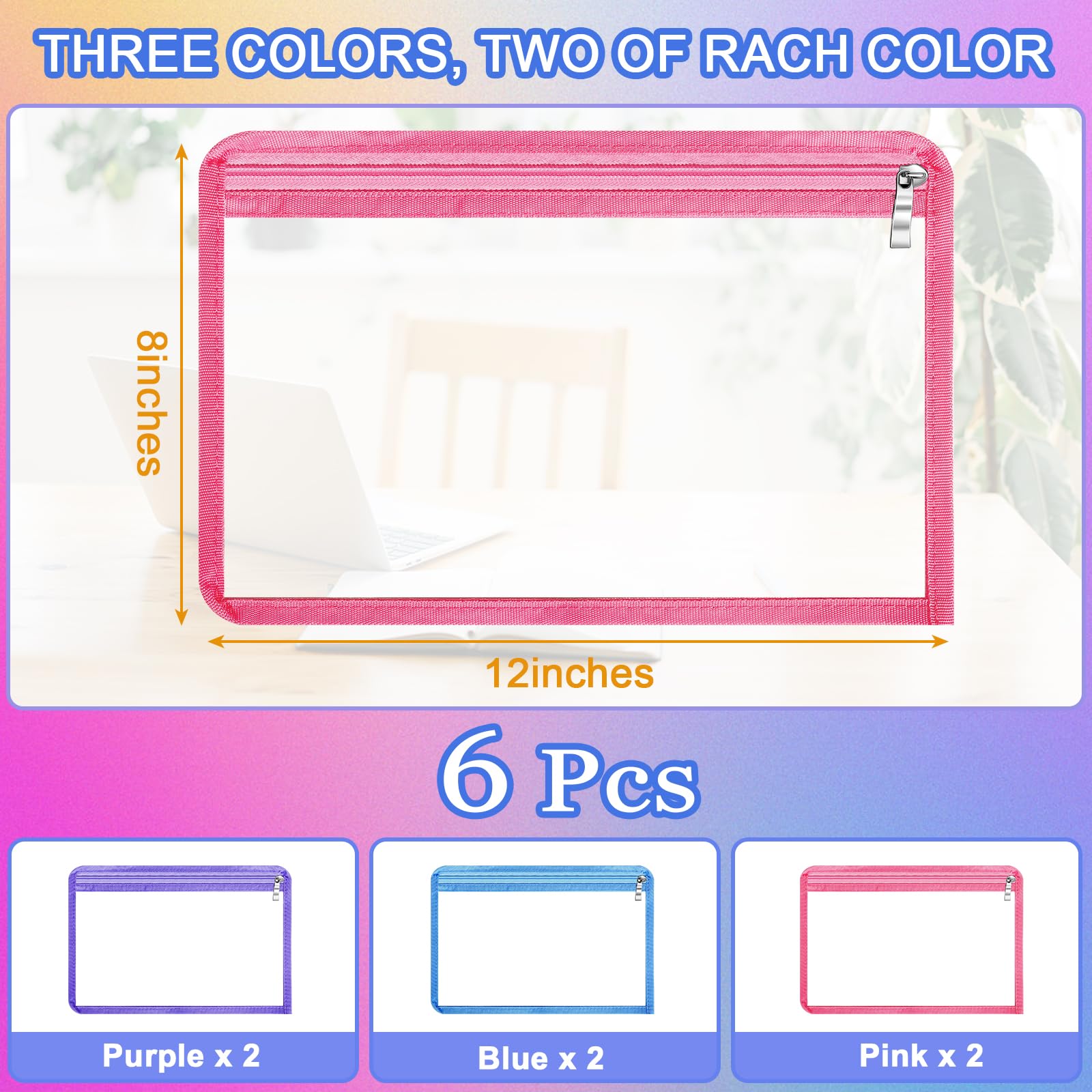 Zealor 6/12 Pack Clear Zipper Pouches - 12x8 Inch Waterproof Makeup Bags for Travel, Cosmetics & Medical Supplies | Portable PVC Organizer for Toiletries, Pencils & Outdoor Essentials