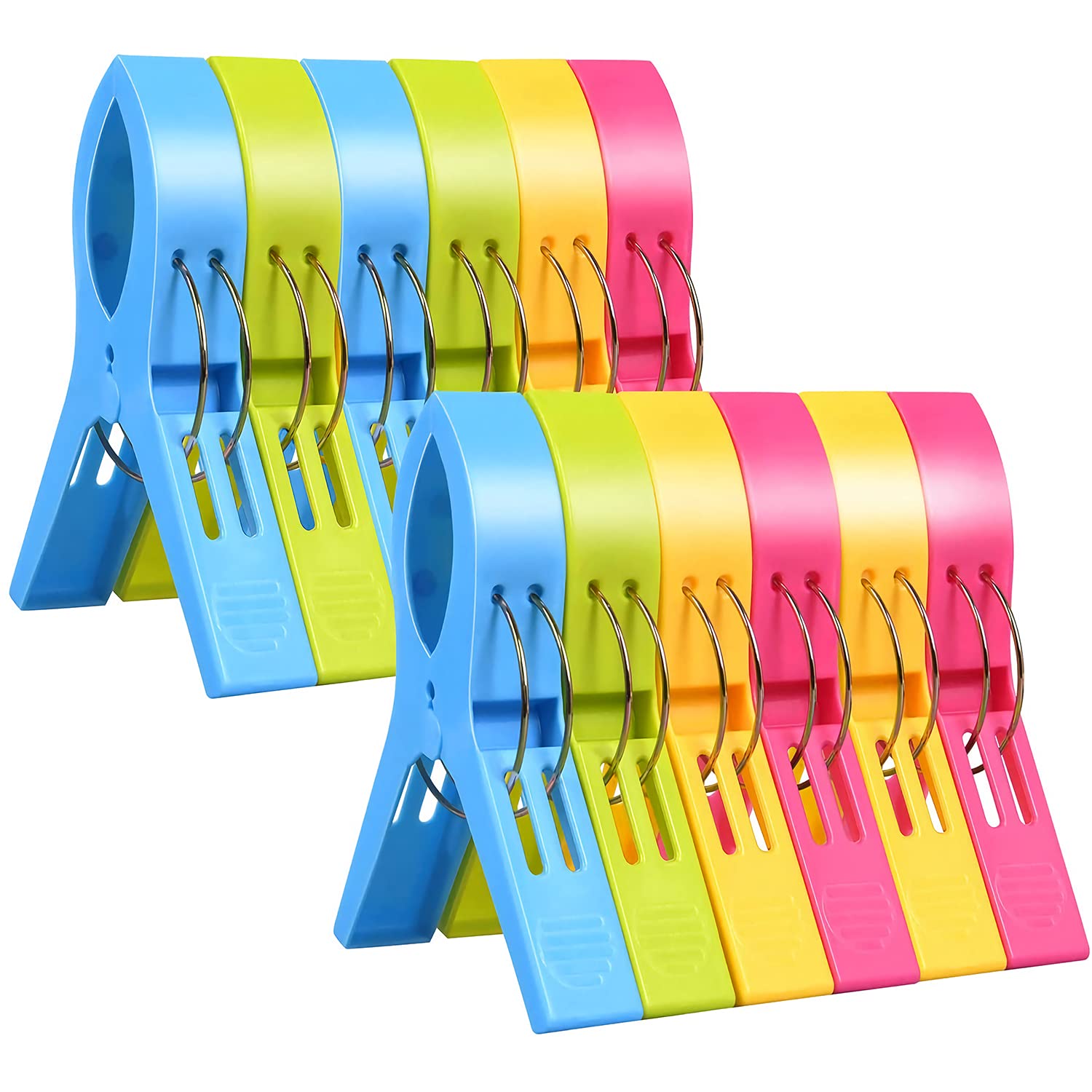 10 Pack Heavy Duty Beach Towel Clips - Large Bright Colored Clamps for Beach Chairs, Cruise Vacations & Outdoor Use | Secure Towels, Blankets & Clothes from Wind | Perfect for Poolside, Picnics & Travel