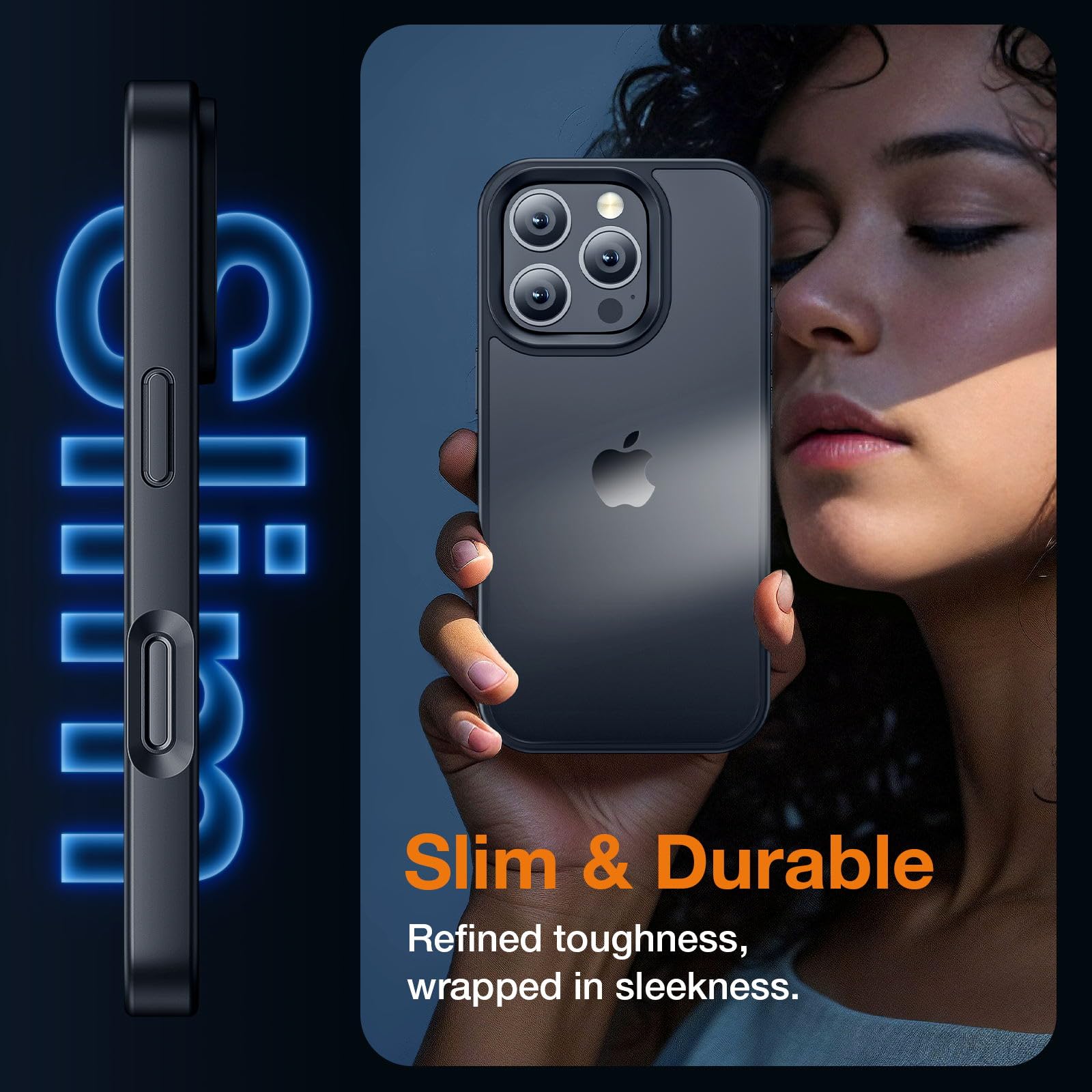 Shockproof iPhone 16 Pro Case - Military Grade Drop Protection, Slim Hard Back Translucent Cover (Black) | Perfect for Outdoor Activities, Travel & Daily Protection