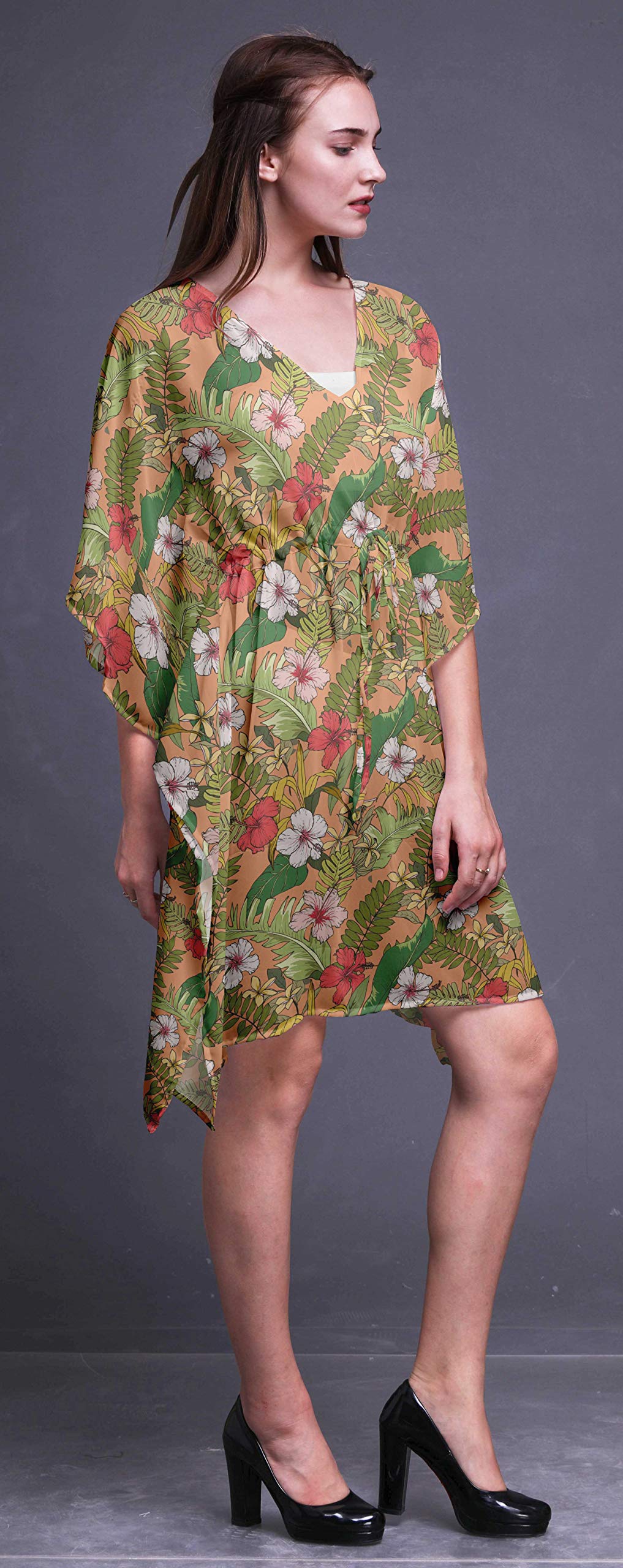 Bimba Women's Short Caftan Midi Dress - Beach Cover Up Swimwear, Summer Boho Kaftan Dress for Pool, Vacation & Resort Wear