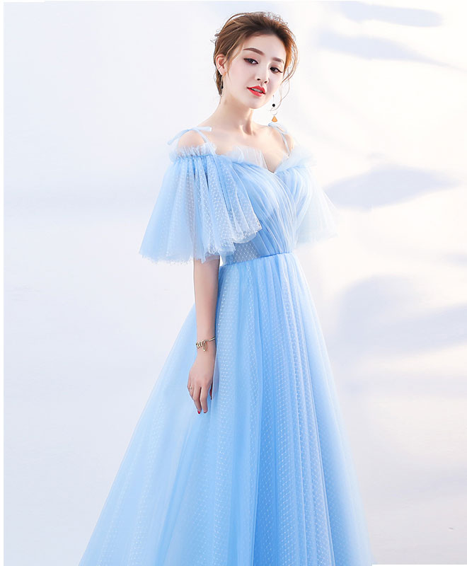 Elegant Sky Blue Tulle Long Prom Dress for Women - Formal Evening Gown for Homecoming, Wedding Guest & Special Occasions