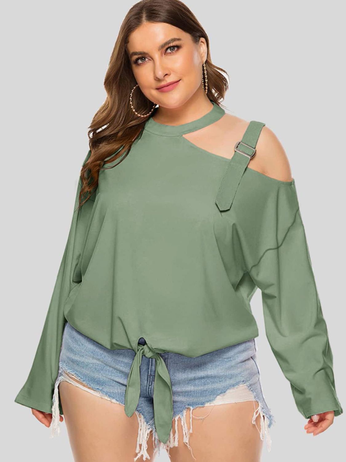 Plus Size One Buckle Shoulder Summer Top - Women's Fashion Casual Blouse for Beach, Vacation & Everyday Wear