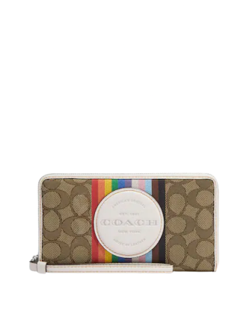 Coach Dempsey Large Phone Wallet - Signature Jacquard with Rainbow Stripe & Patch | Crossbody Card Holder for iPhone, Credit Cards & Cash | Perfect for Travel, Shopping & Everyday Use
