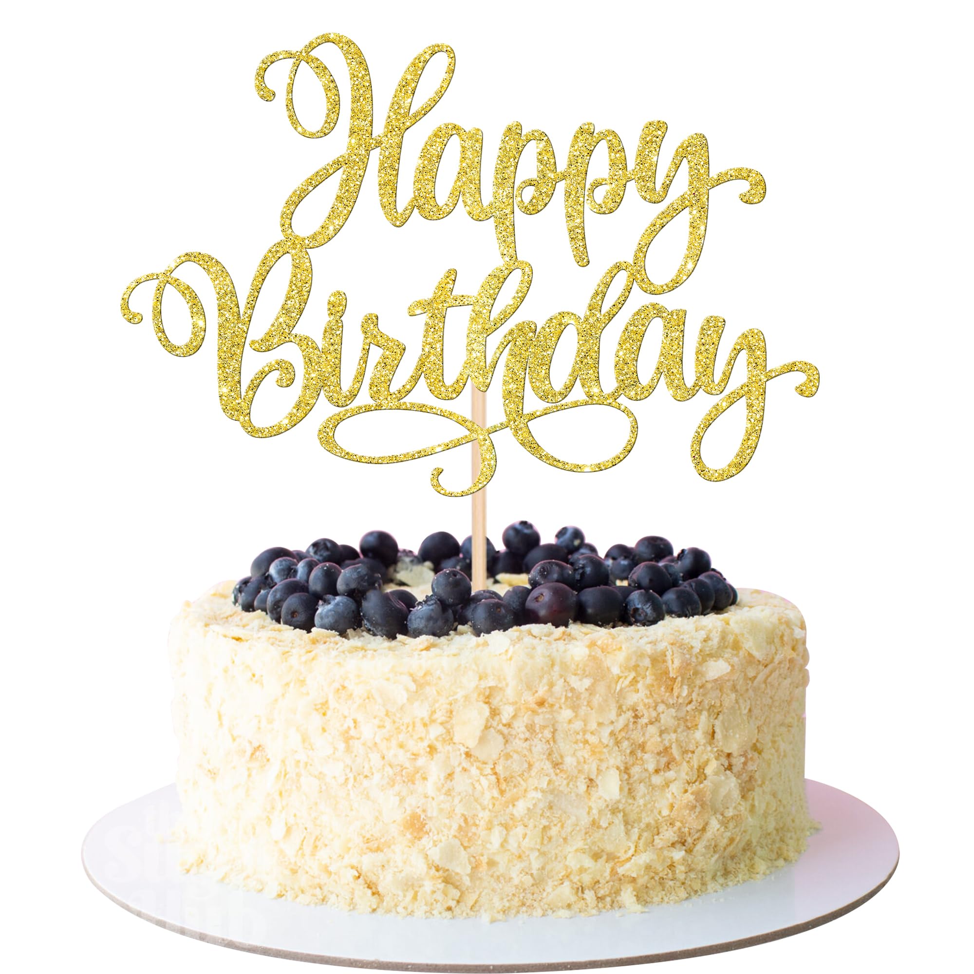 1 PCS Gold Glitter Happy Birthday Cake Topper - Cake Picks & Bunting Decor for Birthday Party, Anniversary Celebration - Perfect for Wedding, Baby Shower, Graduation & Special Events