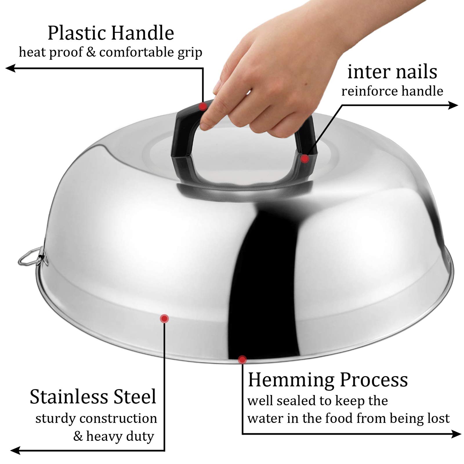 12 Inch Stainless Steel Cheese Melting Dome - Heavy Duty Round Basting Steam Cover for Griddle & BBQ - Dishwasher Safe (2 Pack) - Perfect for Indoor/Outdoor Cooking, Burgers, Pancakes & More