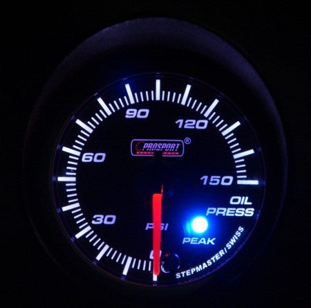 Prosport Premium 52mm Oil Pressure Gauge with Peak/Warning Alert - Perfect for Automotive Performance Monitoring & Engine Protection
