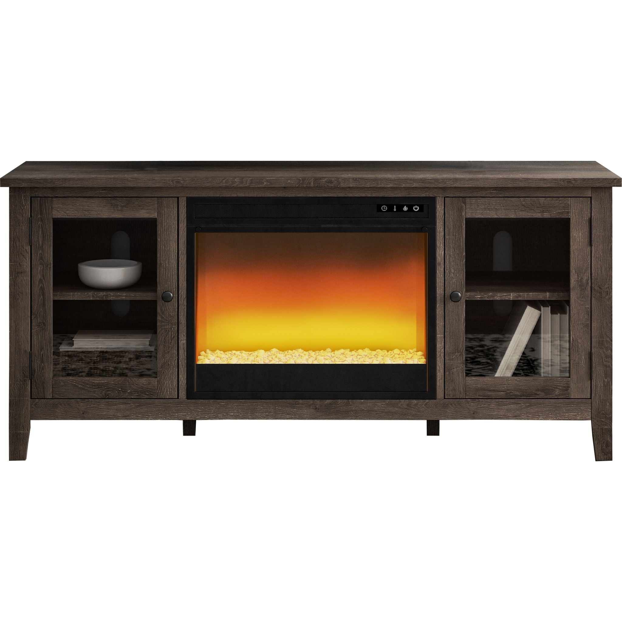 Arlenbry Gray Fireplace Credenza - Modern TV Stand with Electric Fireplace for Living Room, Bedroom & Office