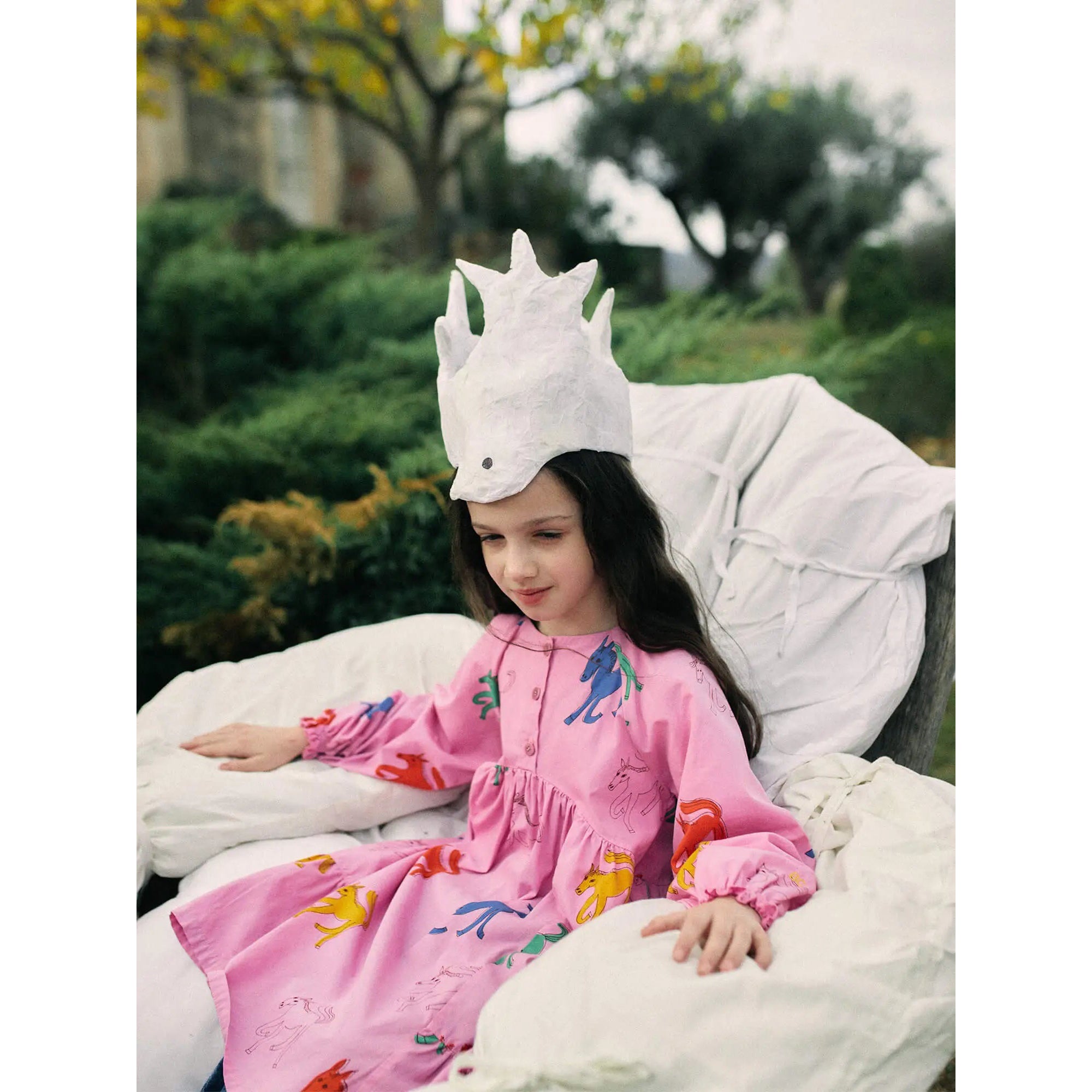 Bobo Choses Wonder Horse Woven Dress for Girls - Pink Floral Print, Comfortable & Stylish Casual Wear for Playdates, Parties & Everyday Outfits