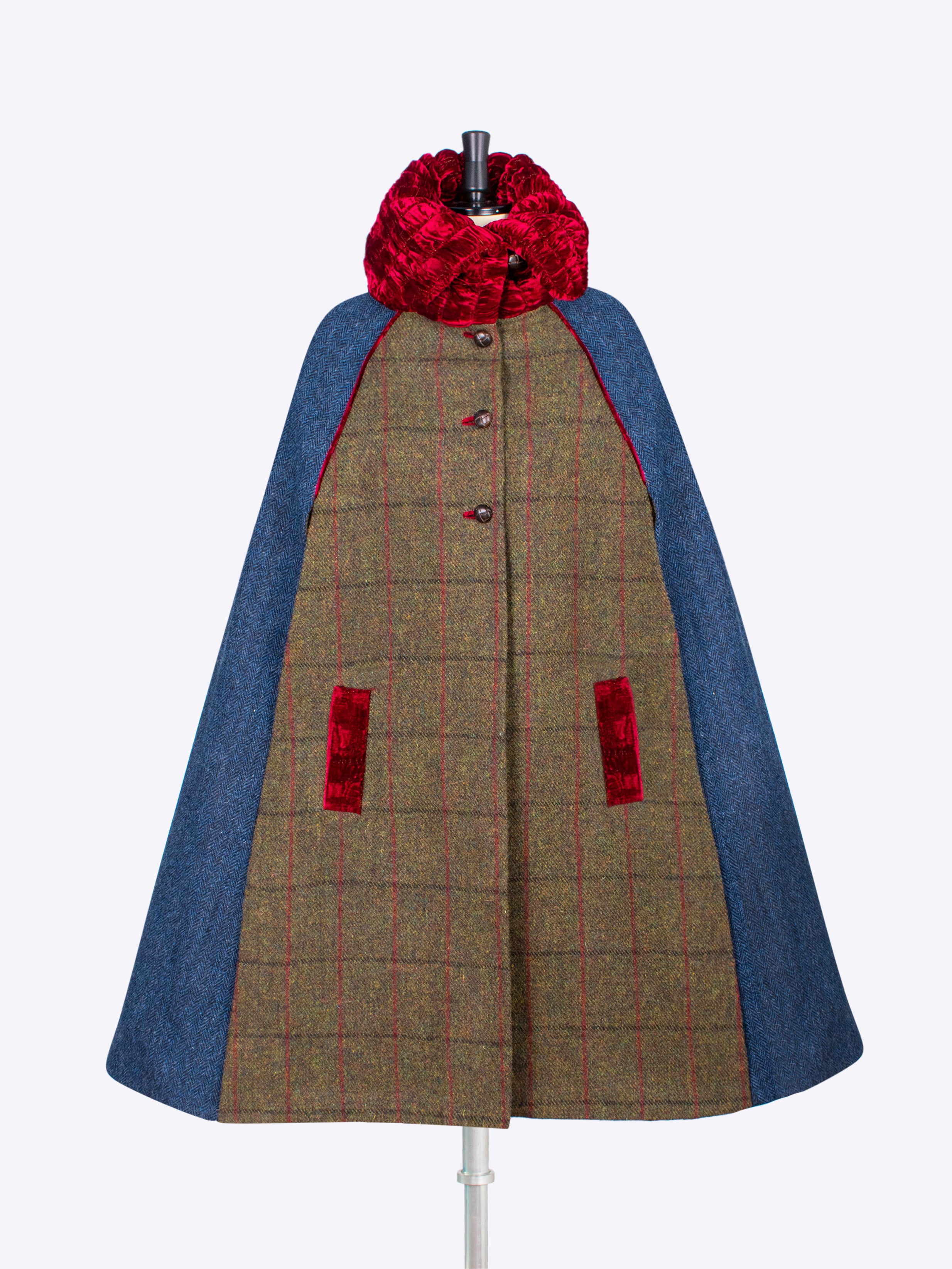 20s Style Collar Cape for Women - Vintage Green, Navy & Red Shawl - Perfect for Cosplay, Halloween, and Themed Parties