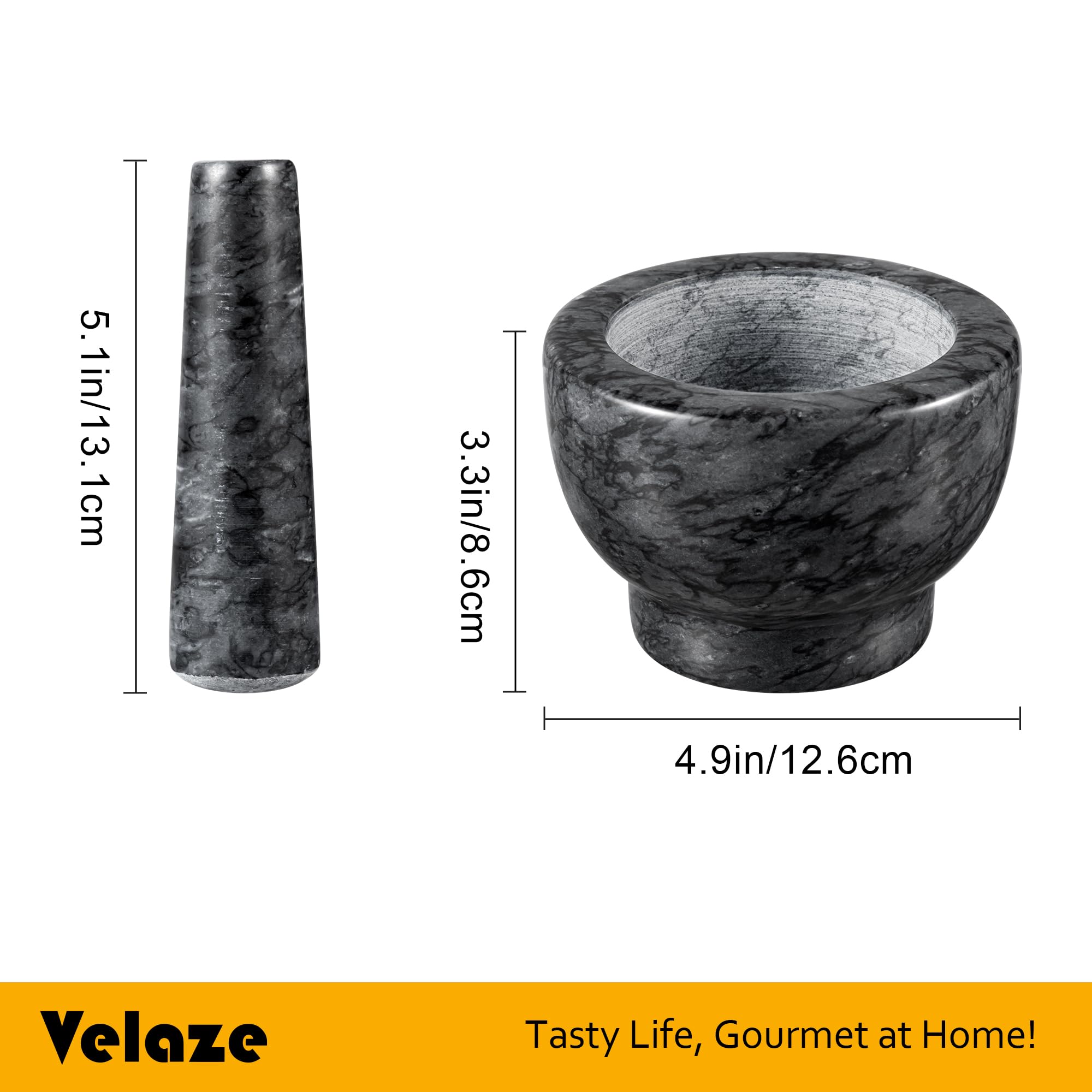 Velaze Marble Mortar and Pestle Set - 5.1 Inch Natural Stone Spice Grinder & Crusher for Herbs, Pills, Pesto - 1.25-Cup Capacity Heavy Duty Kitchen Tool for Grinding, Mixing & Crushing - Perfect for Cooking, Baking & Herbal Remedies