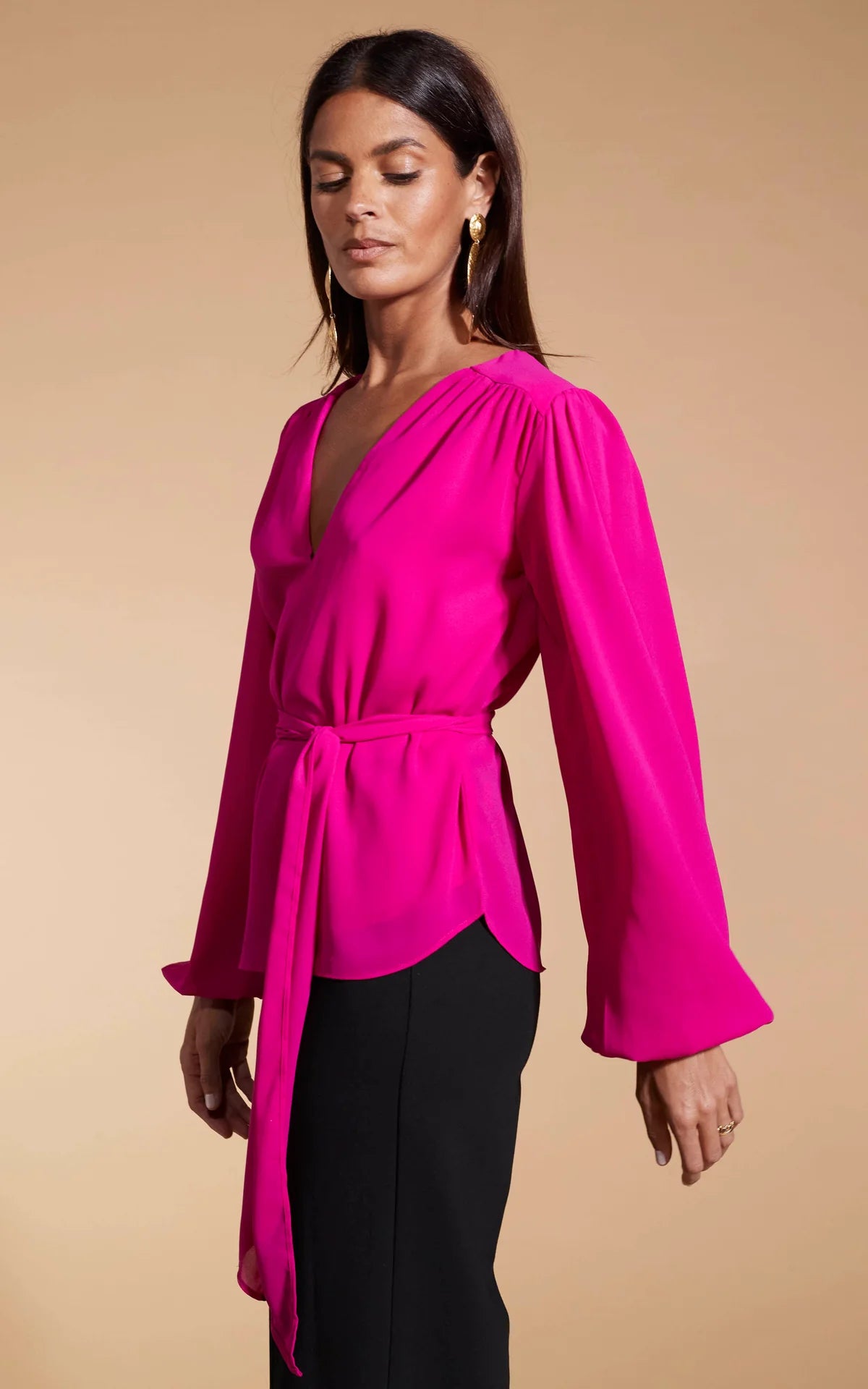 LYMA Multi-Way Tie Neck Top in Solid Magenta - Versatile Women's Fashion Blouse for Work, Party & Casual Wear