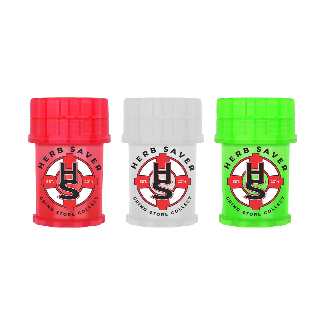Premium Herb Grinder 3-Pack - Large Spice & Herb Crusher with Razor-Sharp Blades - Medical-Grade Plastic, Pocket-Sized & Durable - Perfect for Cooking, Baking, Tea Blending, and Herbal Preparations (Red, Clear, Green)