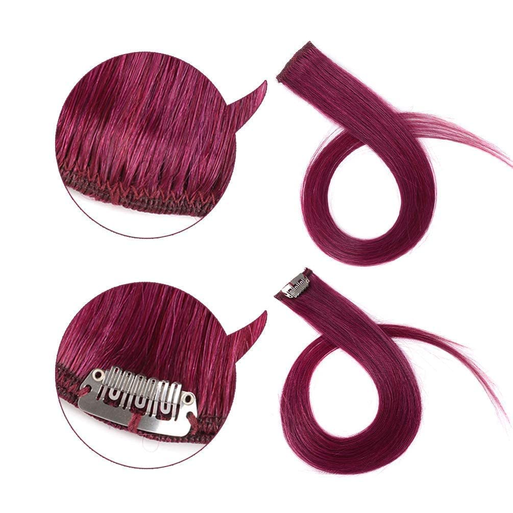 20-Inch Maroon Synthetic Hair Streaks Clip-In Extensions for Instant Highlights – Pack of 2 | Straight Hair Extensions for Women & Girls | Perfect for Parties, Weddings, Cosplay & Everyday Styling