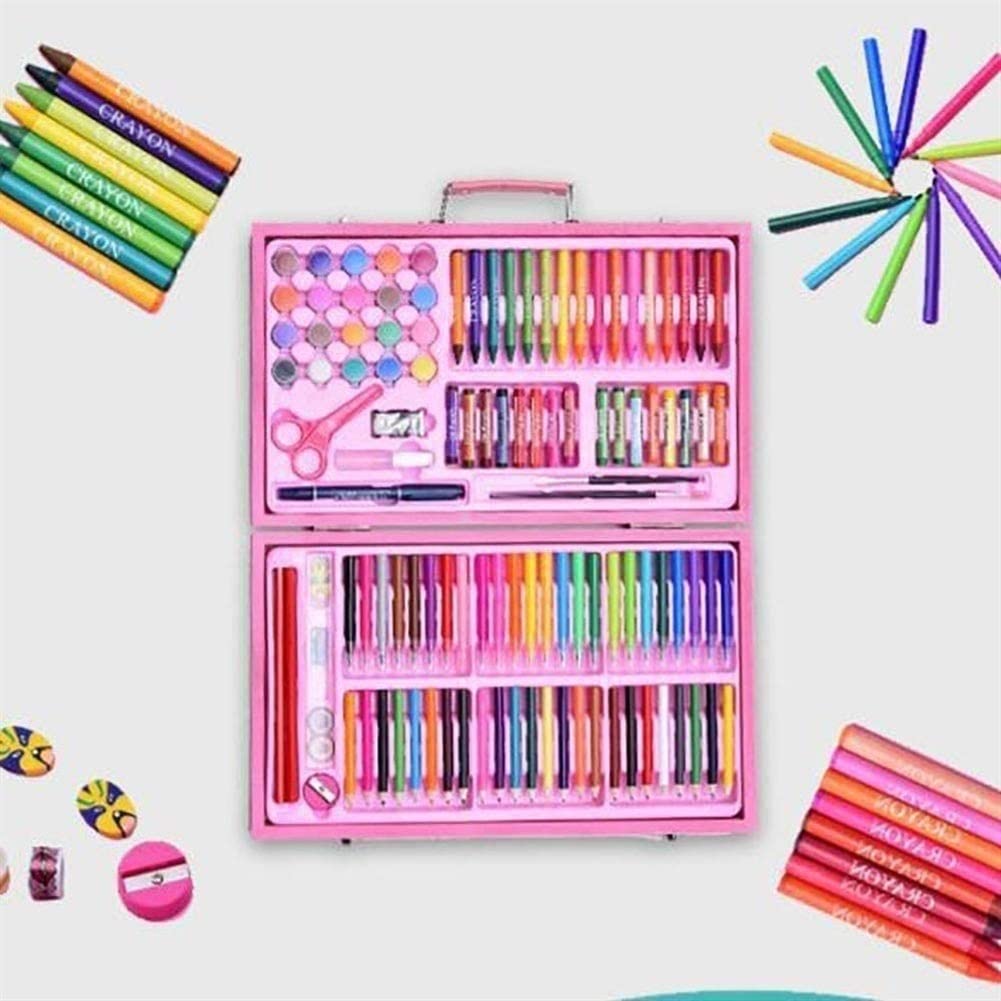 Professional 150-Piece Art Set with Oil Pastels, Crayons, Colored Pencils, Paint Brushes & Watercolor Cakes - Perfect for Artists, Students & Hobbyists - Great for Sketching, Painting & DIY Crafts (Pink)