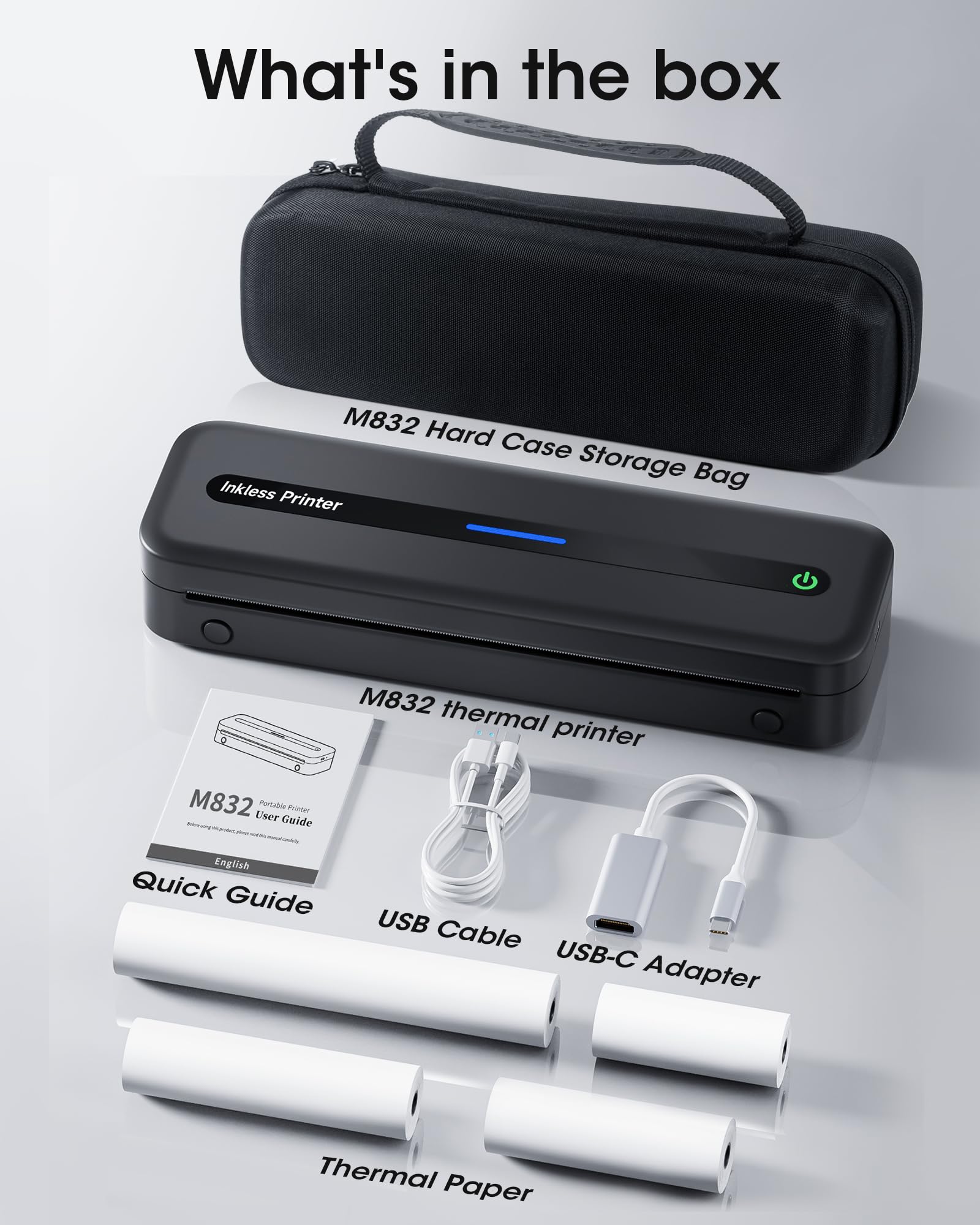 Itari M832 Portable Wireless Thermal Printer - Inkless Travel Printer with Case & 4 Paper Rolls, Compatible with iPhone/Android/Laptop, Prints 8.5x11