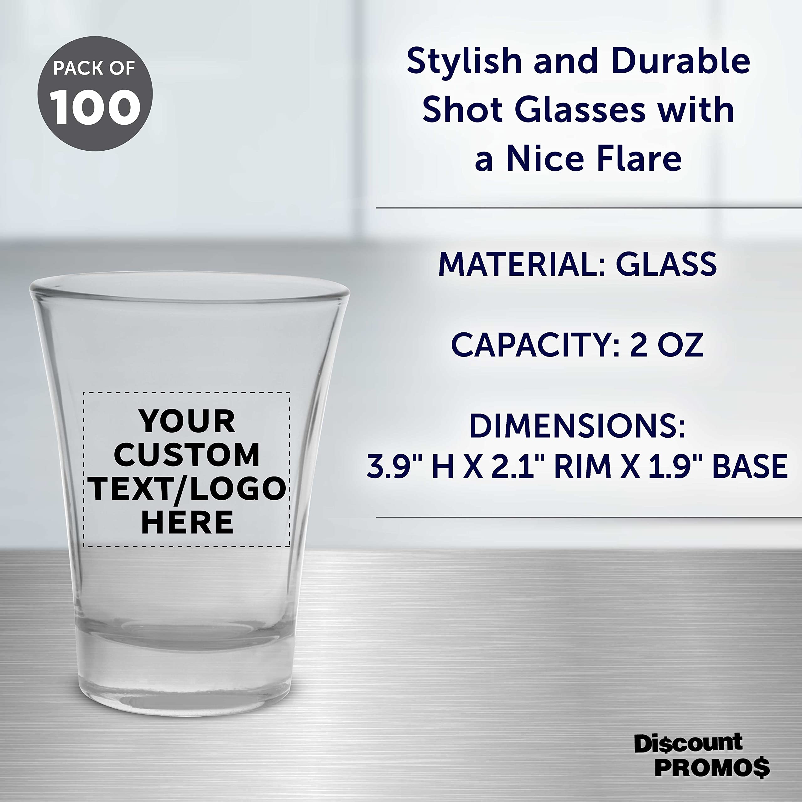 Custom 2 oz Shot Glasses Bulk Set of 100 - Personalized Barware for Weddings, Parties & Gifts - Clear Glass Drinking Cups - Perfect for Bachelor Parties, Birthday Celebrations & Corporate Events
