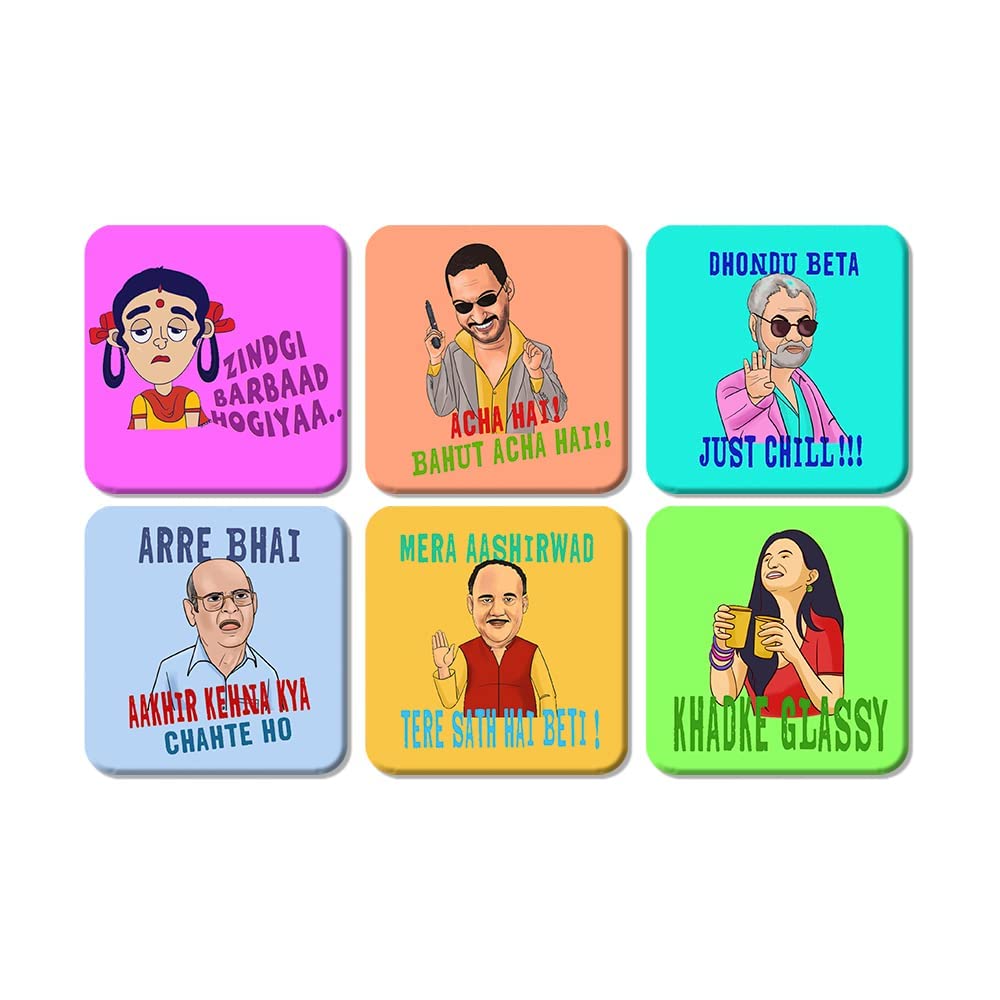 Printed MDF Wooden Coasters Set of 6 - Square Drink Coasters for Dining Table, Kitchen & Home Decor - Waterproof & Heat-Resistant for Coffee Cups, Wine Glasses & Hot Dishes - Perfect for Parties, Daily Use & Gift Giving