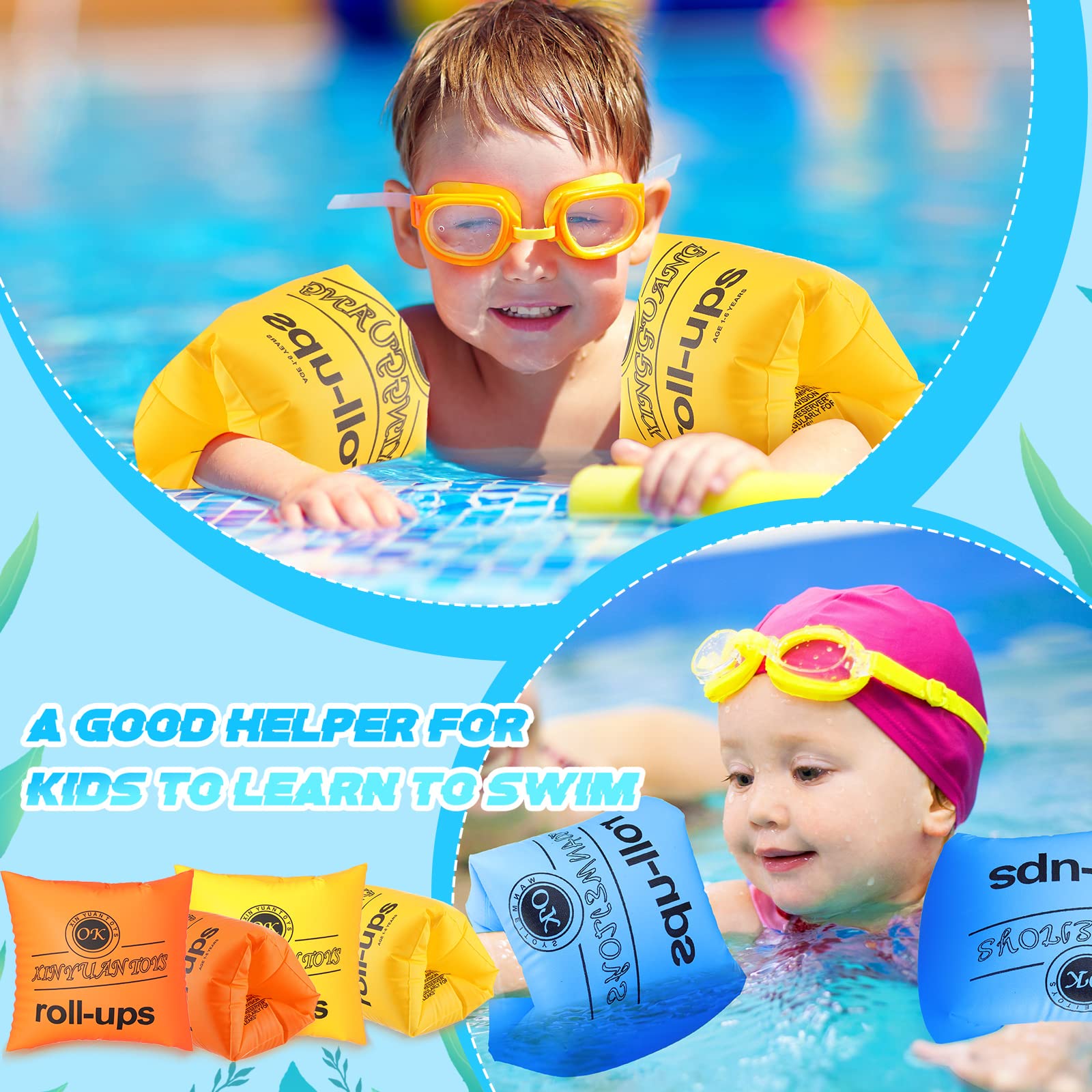 **Outus Kids PVC Arm Floaties - Adjustable Inflatable Swim Arm Bands for Toddlers & Children (4 Colors) - Safe Water Wings for Pool, Beach & Swimming Lessons**