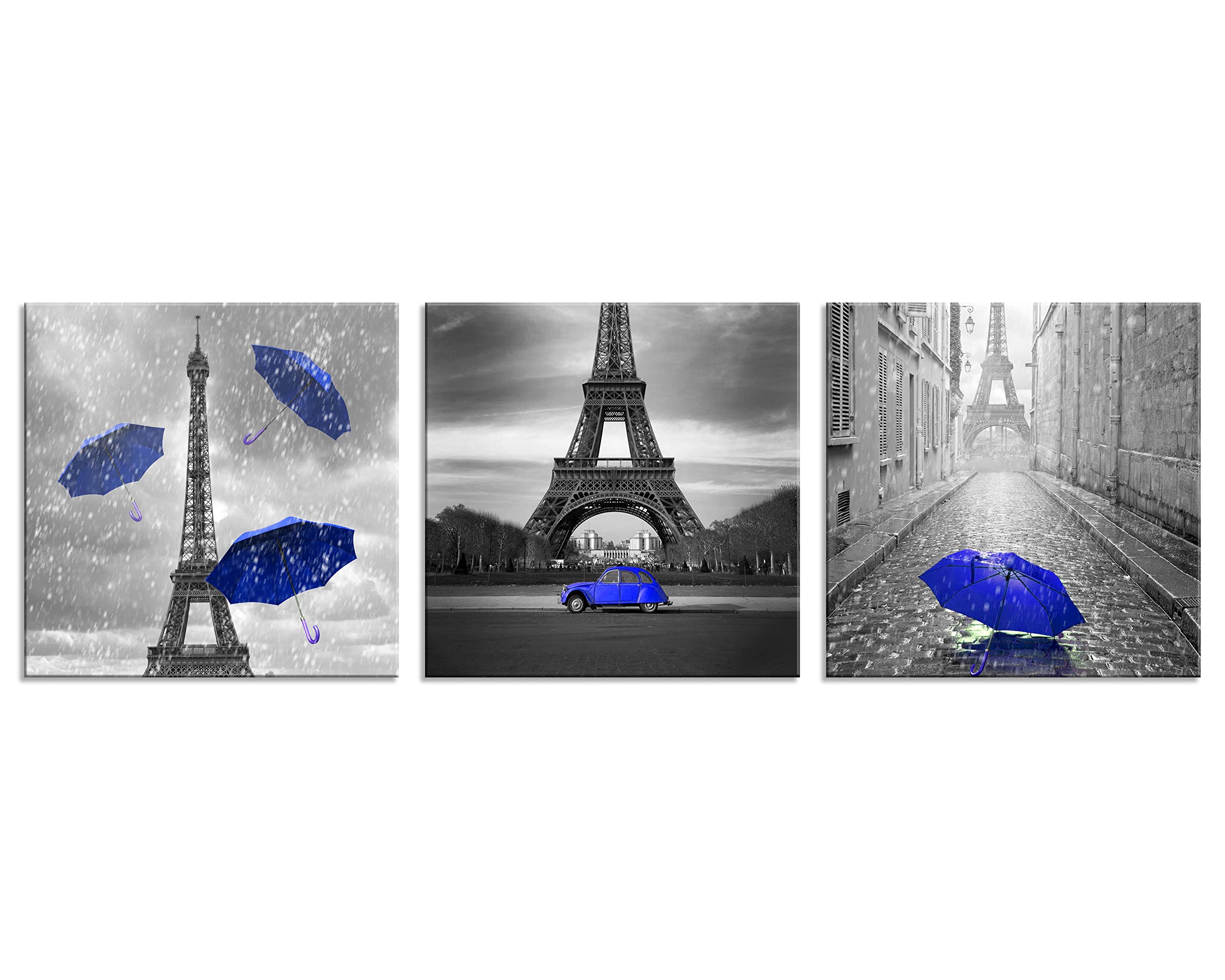 3-Piece Black & White Canvas Wall Art Set - Paris Theme Eiffel Tower Oil Painting Print for Living Room, Bedroom, Bathroom Decor | Girls' Room Wall Art | Waterproof & Fade-Resistant | Perfect for Home, Office & Gift Giving