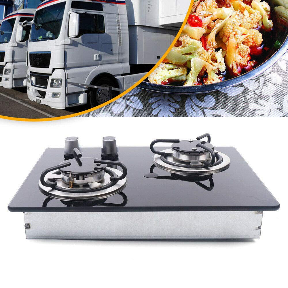 2 Burner LPG Gas Cooktop for RV & Camper - Tempered Glass Gas Hob Stove for Household Kitchen - Perfect for Outdoor Cooking, Camping & Small Spaces