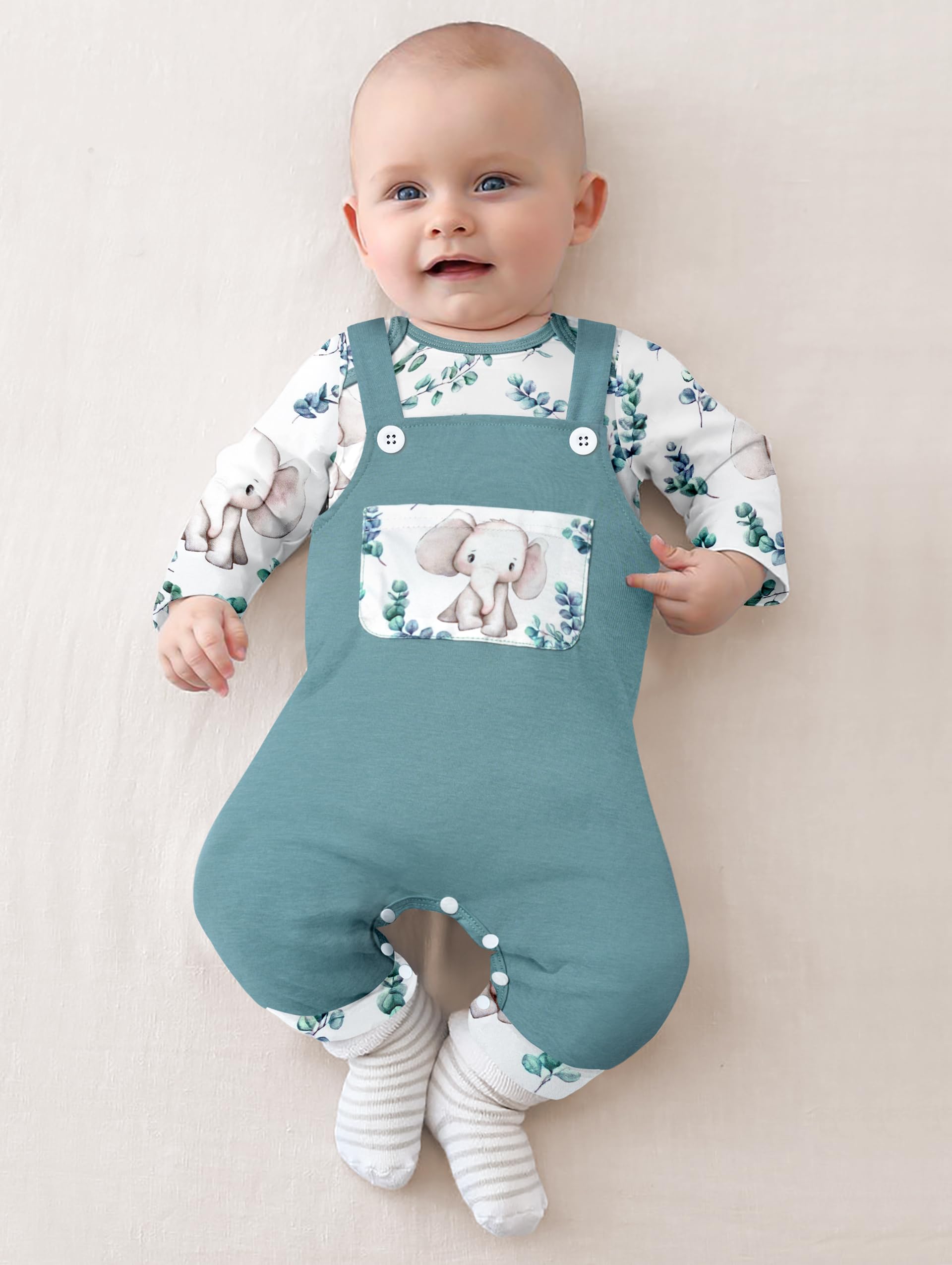 Adorable Baby Boy Clothes - Long Sleeve Animal Print Romper & Plaid Overalls Jumpsuit | Soft Cotton Outfits for Newborns & Infants | Perfect for Playdates, Photo Shoots & Everyday Wear