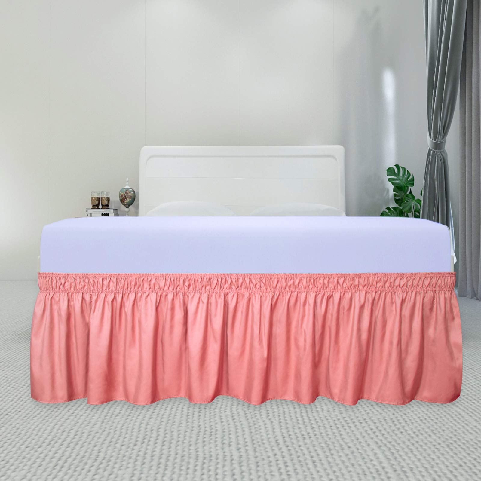 PureFit Wrap Around Ruffled Bed Skirt with Adjustable Elastic Belt - 22 Inch Drop, Easy to Install Wrinkle-Free Dust Ruffle for Queen, King & California King Beds | Soft Pink Bed Frame Cover | Perfect for Master Bedrooms, Guest Rooms & Hotel Decor