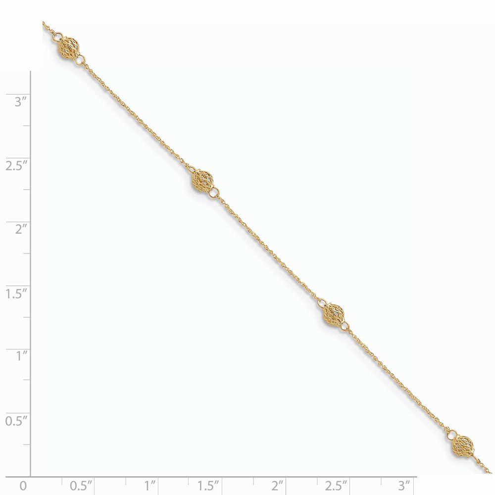 14K Gold Beaded Anklet with 1 Inch Extension Chain - Adjustable Ankle Bracelet for Women, Perfect for Beach, Wedding & Everyday Wear