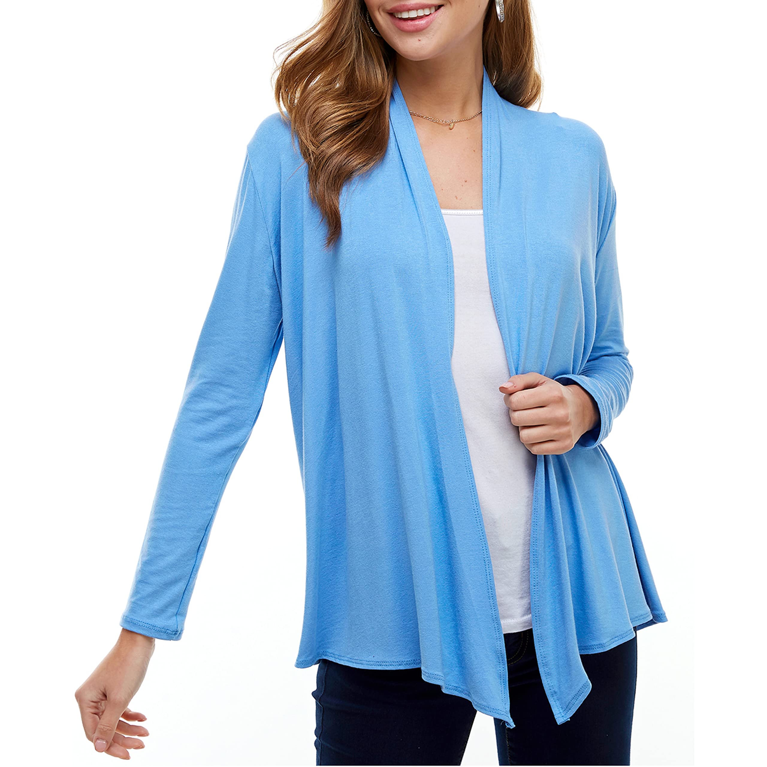 Azules Women's Rayon Open Front Drape Cardigan - Lightweight Summer Cover Up for Beach, Office & Casual Outfits