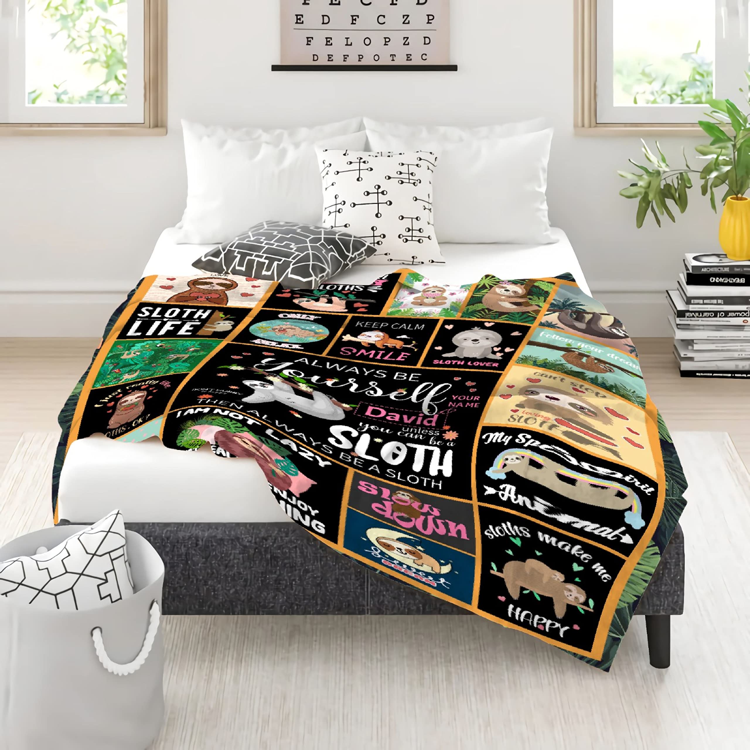 Custom Sloth Blanket with Name - Personalized Flannel Fleece Throw for Women & Adults - Soft Lightweight Giant Sloth Stuffed Animal Gift for Family - Perfect for Cozy Nights, Home Decor & Unique Birthday Presents