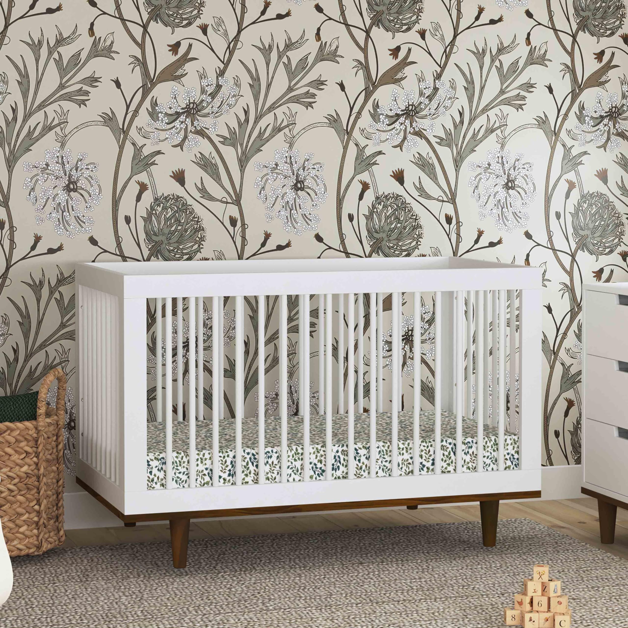 DaVinci Marley 3-in-1 Convertible Baby Crib to Toddler Bed & Daybed - GREENGUARD Gold Certified - Adjustable Mattress Heights - White Finish with Walnut Legs - Perfect for Nursery, Bedroom & Guest Room