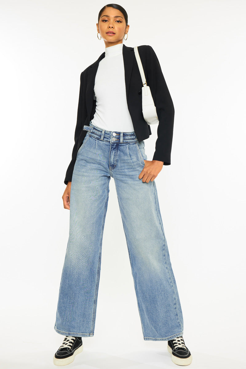 Promise High Rise Wide Leg Jeans for Women - Comfortable Stretchy Denim Pants - Perfect for Casual Wear, Office Outfits & Street Style Fashion