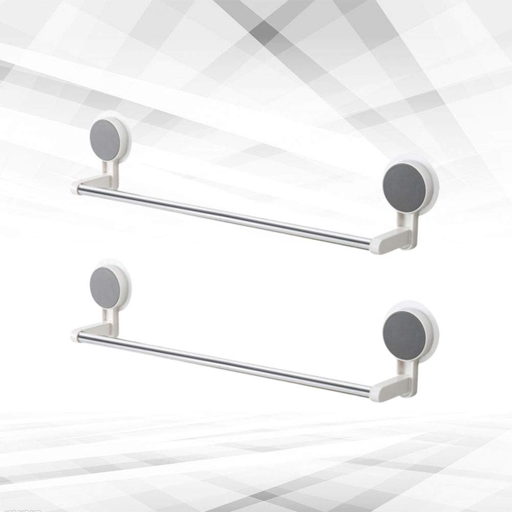 2-Pack White Wall Mount Hand Towel Holder with Suction Cups - Bathroom & Kitchen Towel Rack for Hanging Dish Towels, Washcloths - Rustproof Stainless Steel Hanger for Small Spaces, RV, Dorm