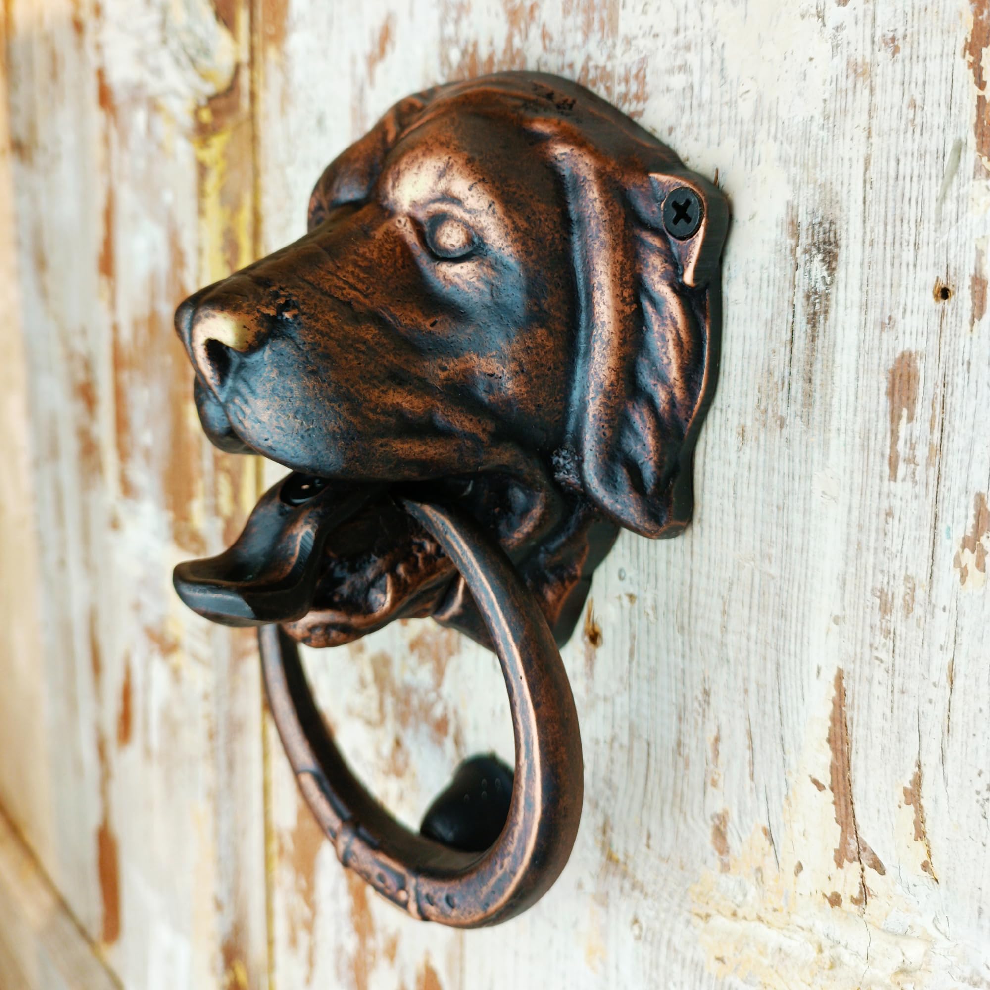 Solid Brass Dog Door Knocker - 6.7 Inch Labrador Retriever Head Design - Antique Copper Unlacquered Finish - Front Door Ornament for Home Decor - Perfect for Pet Lovers & Traditional Housewarming Gifts
