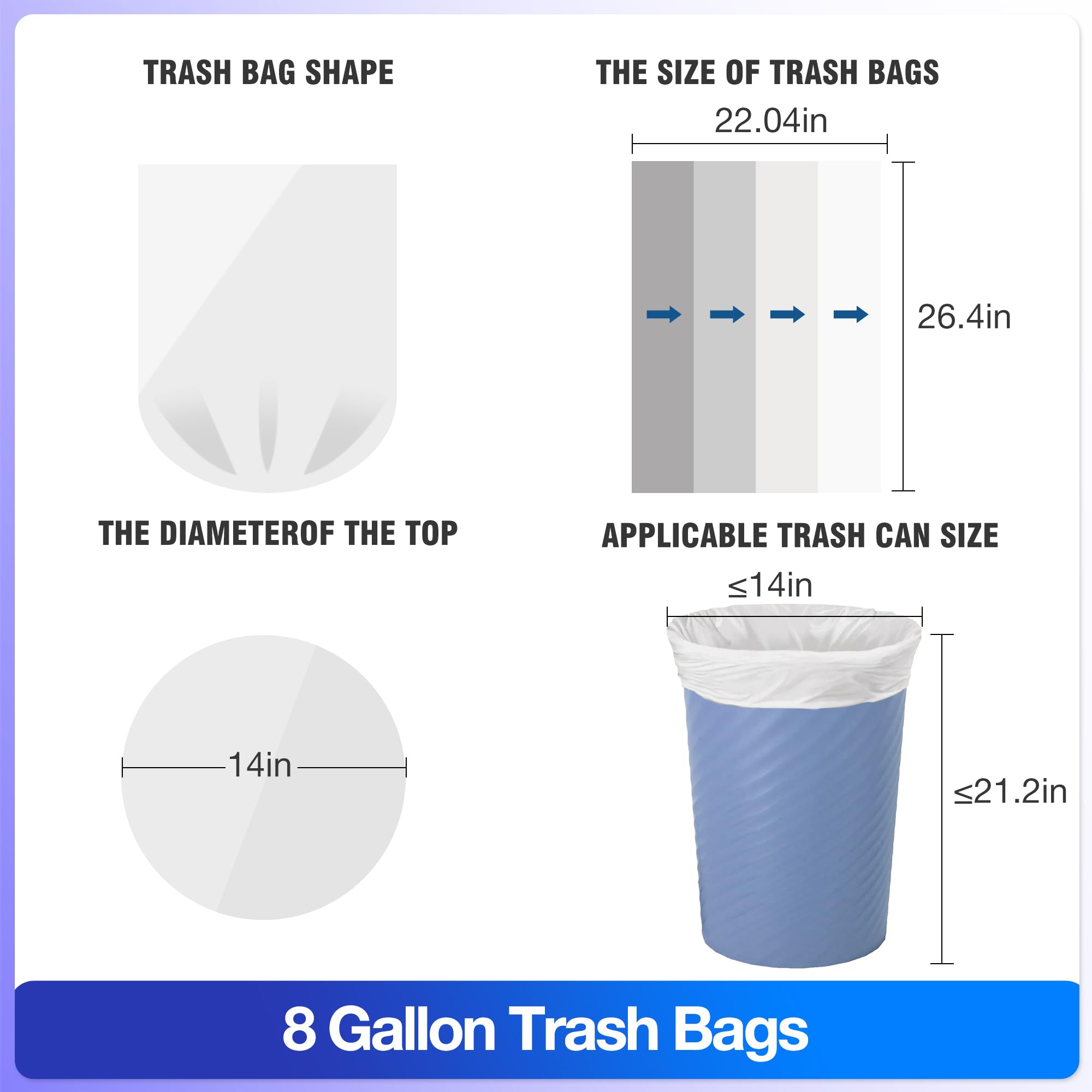 Charmount 8 Gallon Trash Bags - 110 Count Medium Garbage Can Liners for Bathroom, Kitchen & Office | Clear Unscented Trash Bags | Perfect for Small Bins, Wastebaskets & Home Use