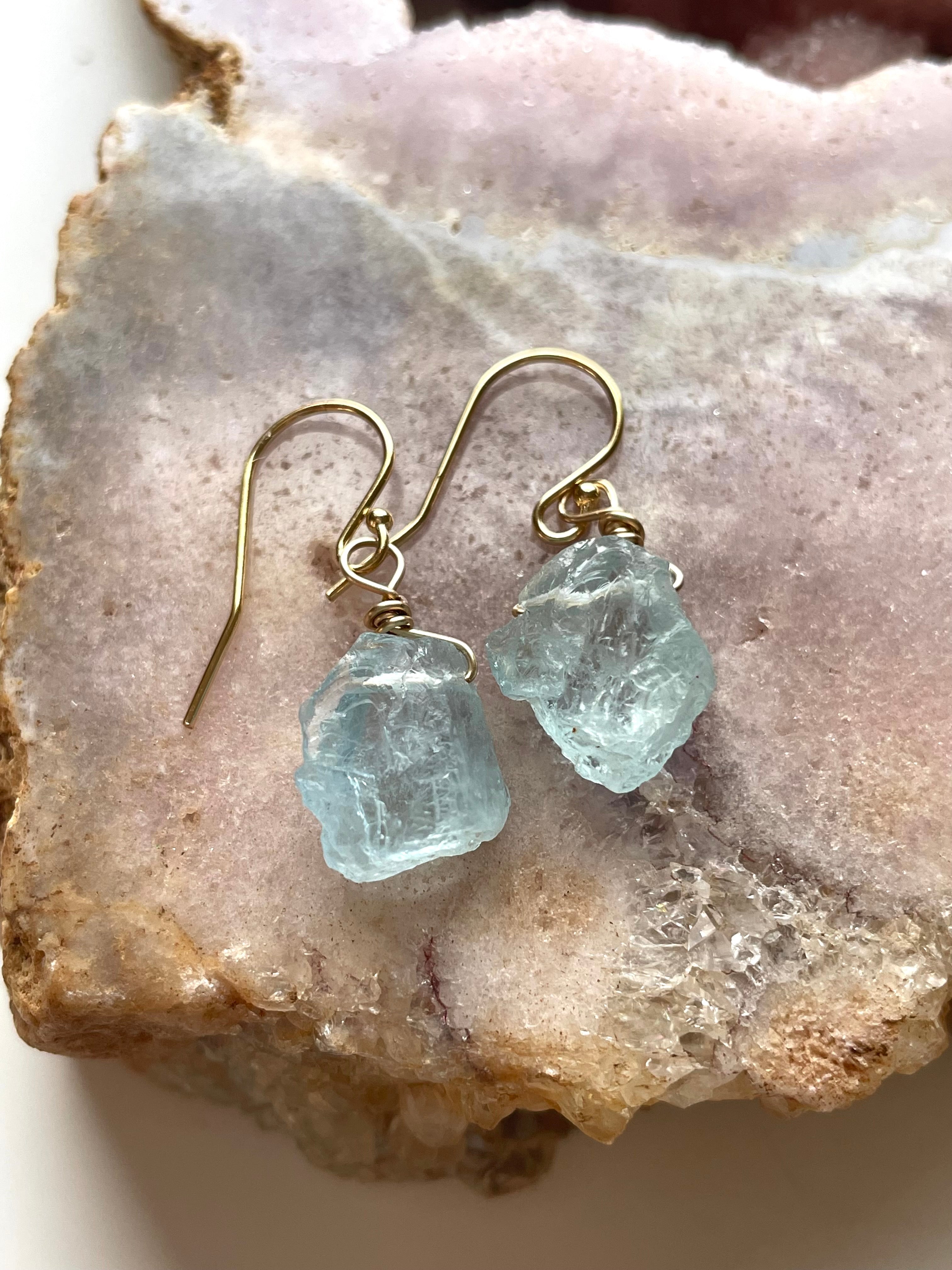 Exquisite Raw Natural Aquamarine Earrings in 14K Gold Filled or 925 Sterling Silver - Perfect for Weddings, Date Nights & Boho Chic Outfits