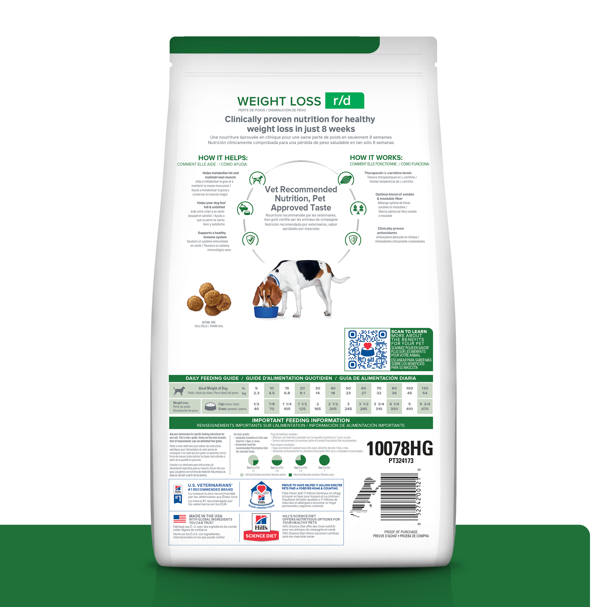 Hill's Science Diet Canine R/D Weight Reduction Dog Food - High Fiber, Low Calorie Dry Kibble for Overweight Dogs - Perfect for Indoor & Less Active Dogs