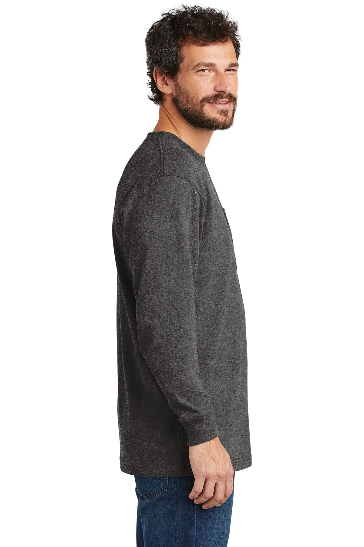 Carhartt Workwear Pocket Long Sleeve Custom T-Shirt for Men - Carbon Heather - Durable Work Shirt for Construction, Farming & Outdoor Activities