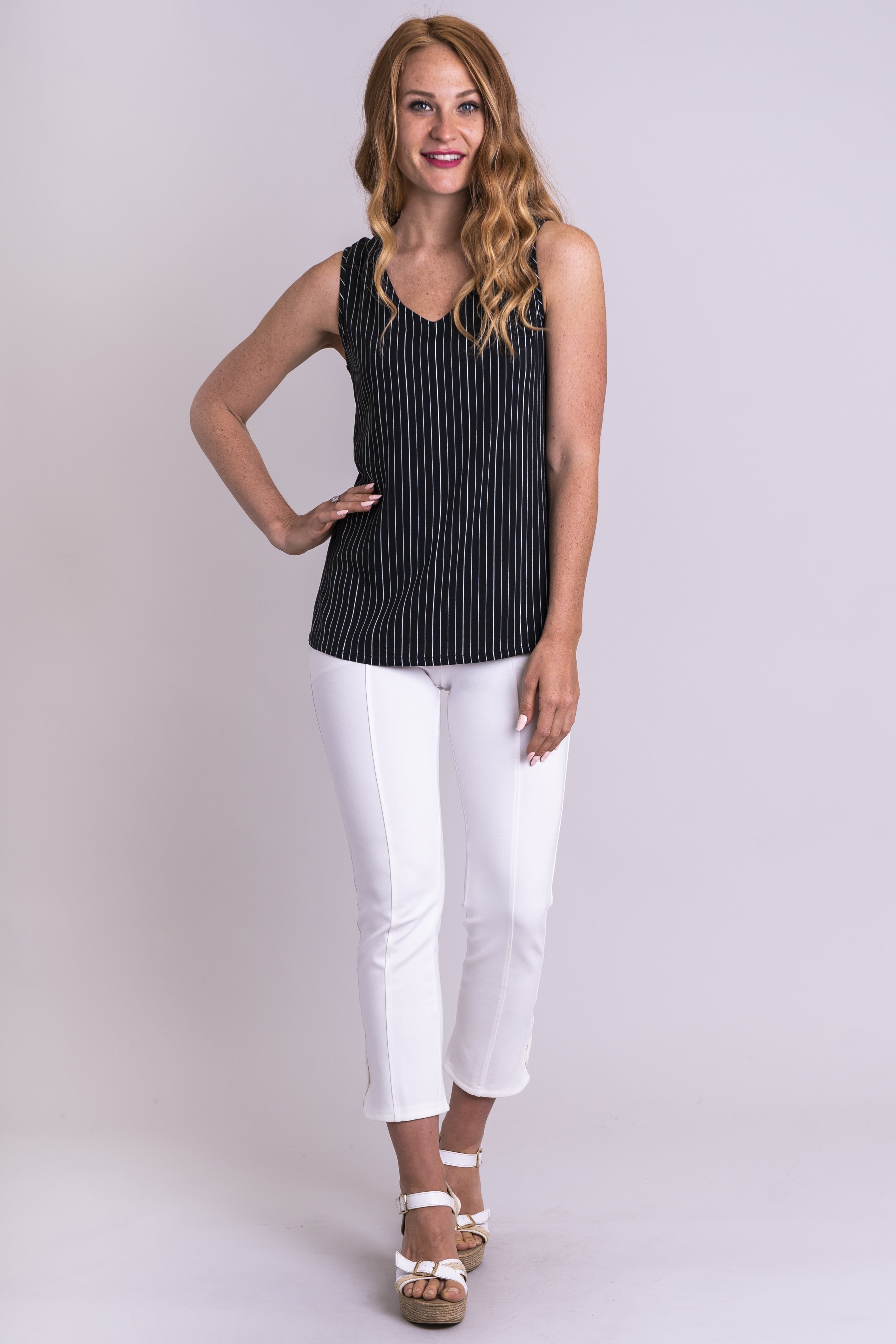 Vintage Stripe Hannah Tank Top - Linen Bamboo Blend - Women's Casual Summer T-Shirt - Perfect for Beach, Vacation & Everyday Wear
