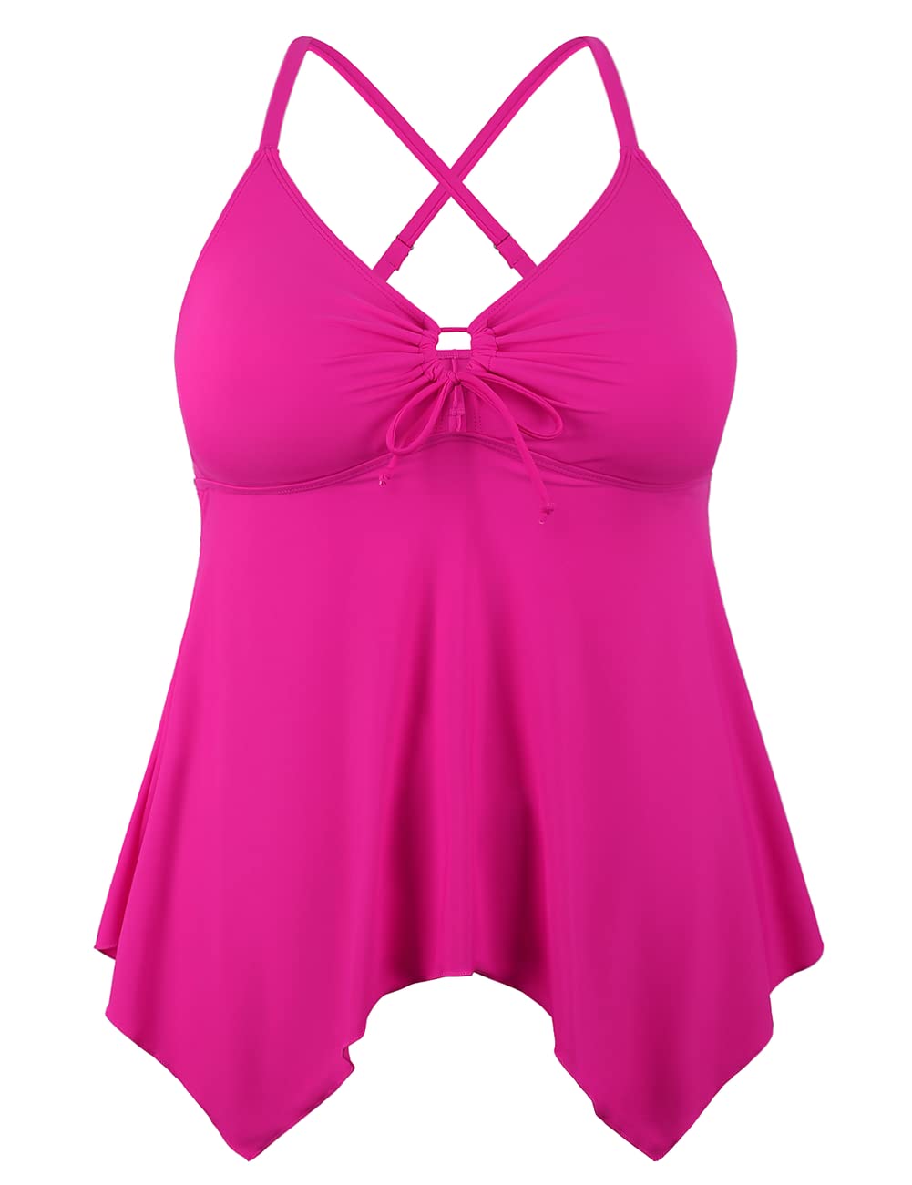 Firpearl Women's Modest Flowy Crossback Tankini Swimsuits - Plus Size Bathing Suit Top for Beach, Pool & Summer Vacation