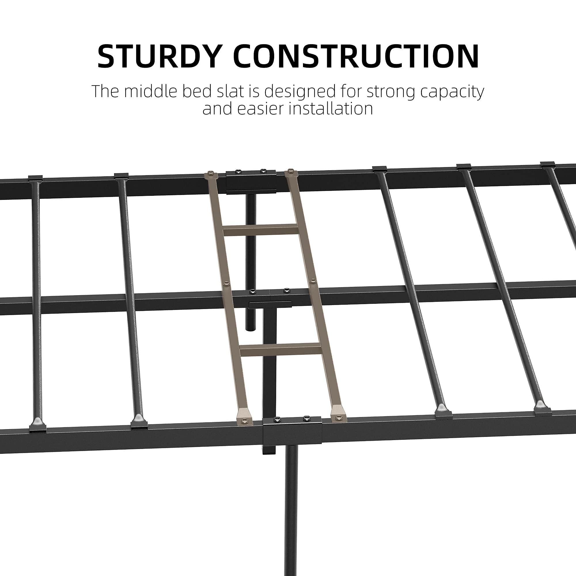 **Twin Bed Frame with Wood Headboard & Metal Slats - Sturdy Platform Bed with Storage, No Box Spring Needed - Perfect for Small Spaces, Guest Rooms & Dormitories**